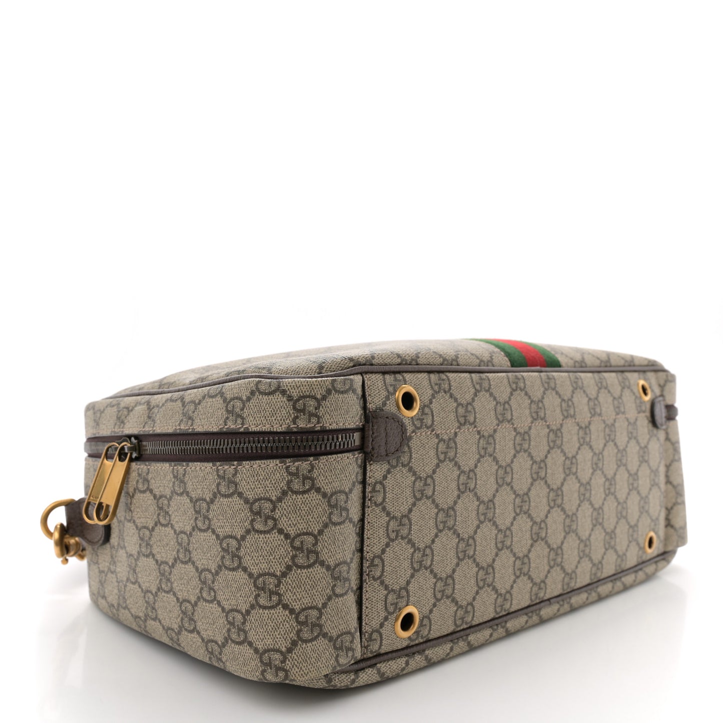 GG Supreme Monogram Textured Dollar Web Savoy Travel Shoe Bag Beige Ebony New Acero