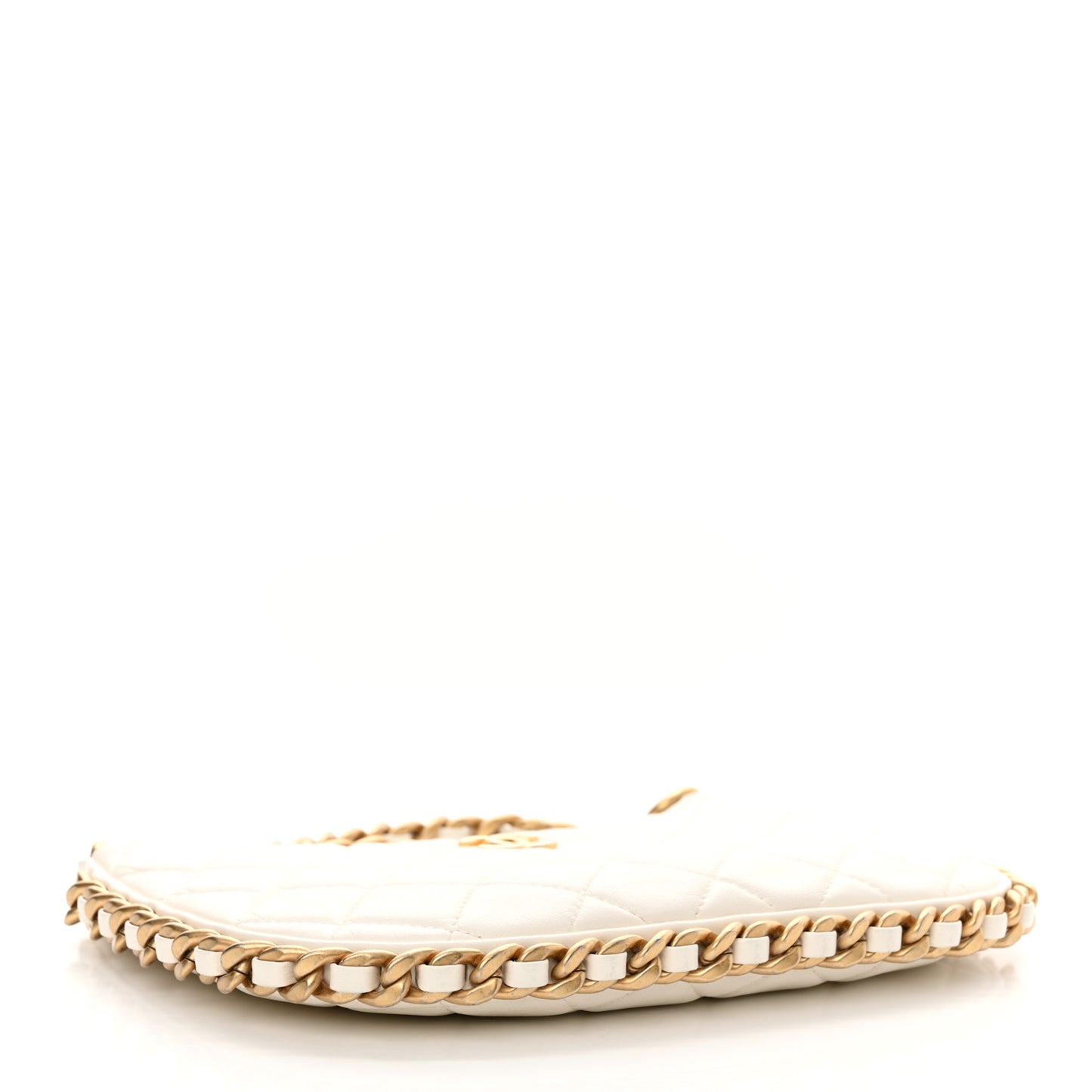 Shiny Crumpled Lambskin Quilted Trendy Chain Around Hobo White