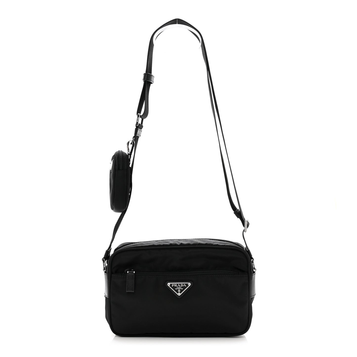 Re-Nylon Vela Saffiano Double Zip Shoulder Bag Black