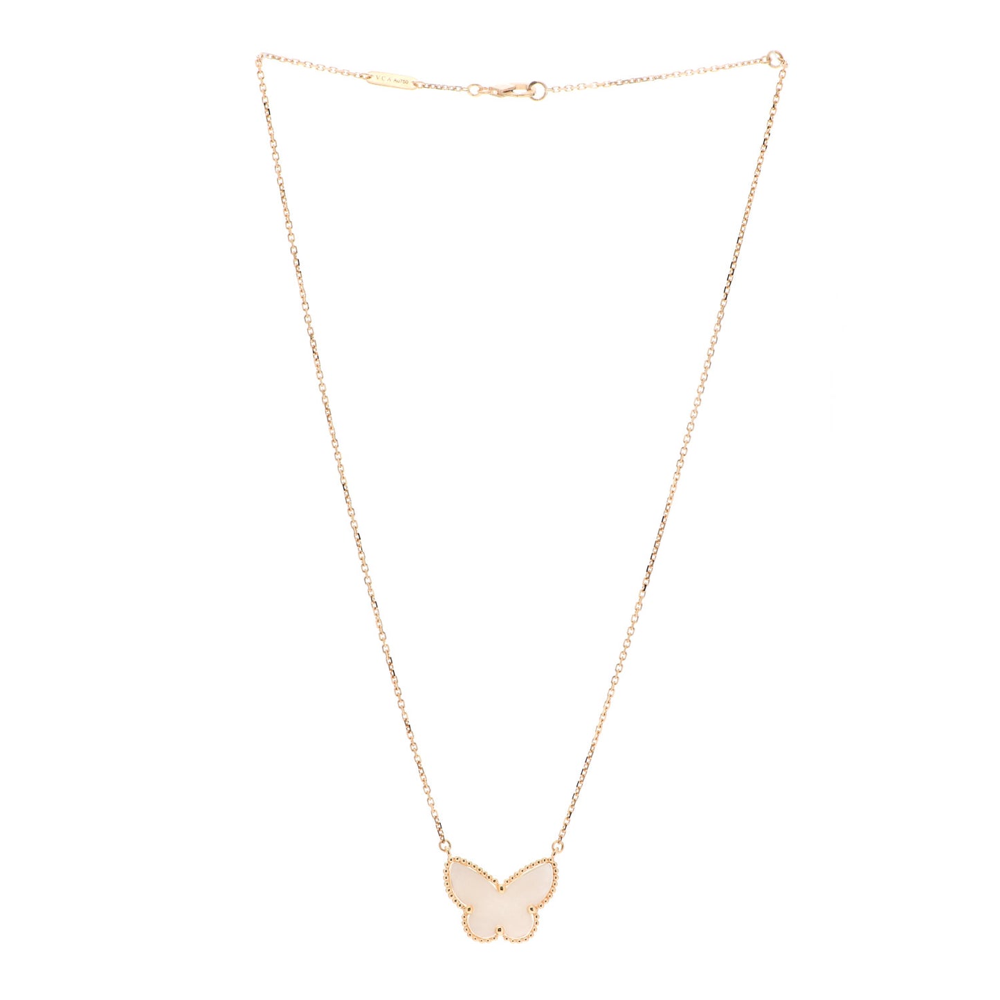 18K Yellow Gold Mother of Pearl Lucky Alhambra Butterfly Pendant Necklace