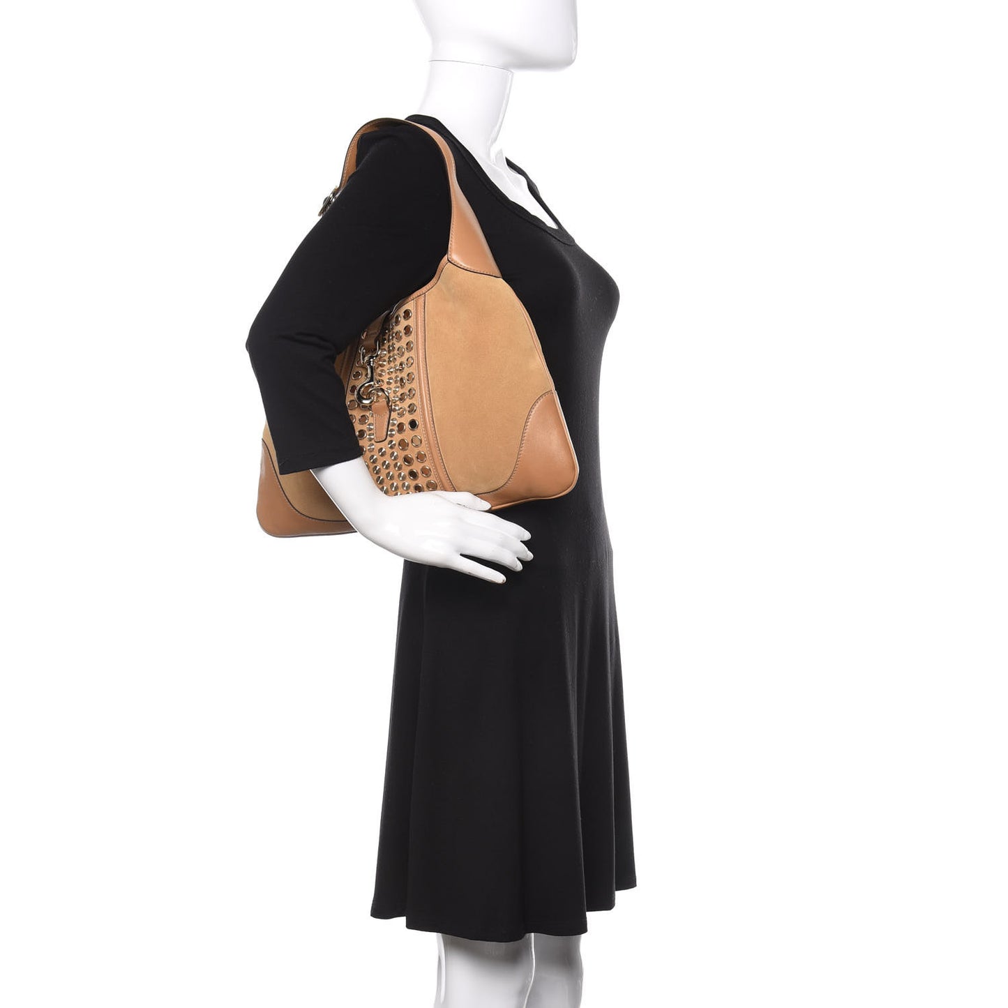 Suede Studded Jackie O Bouvier Hobo Light Brown