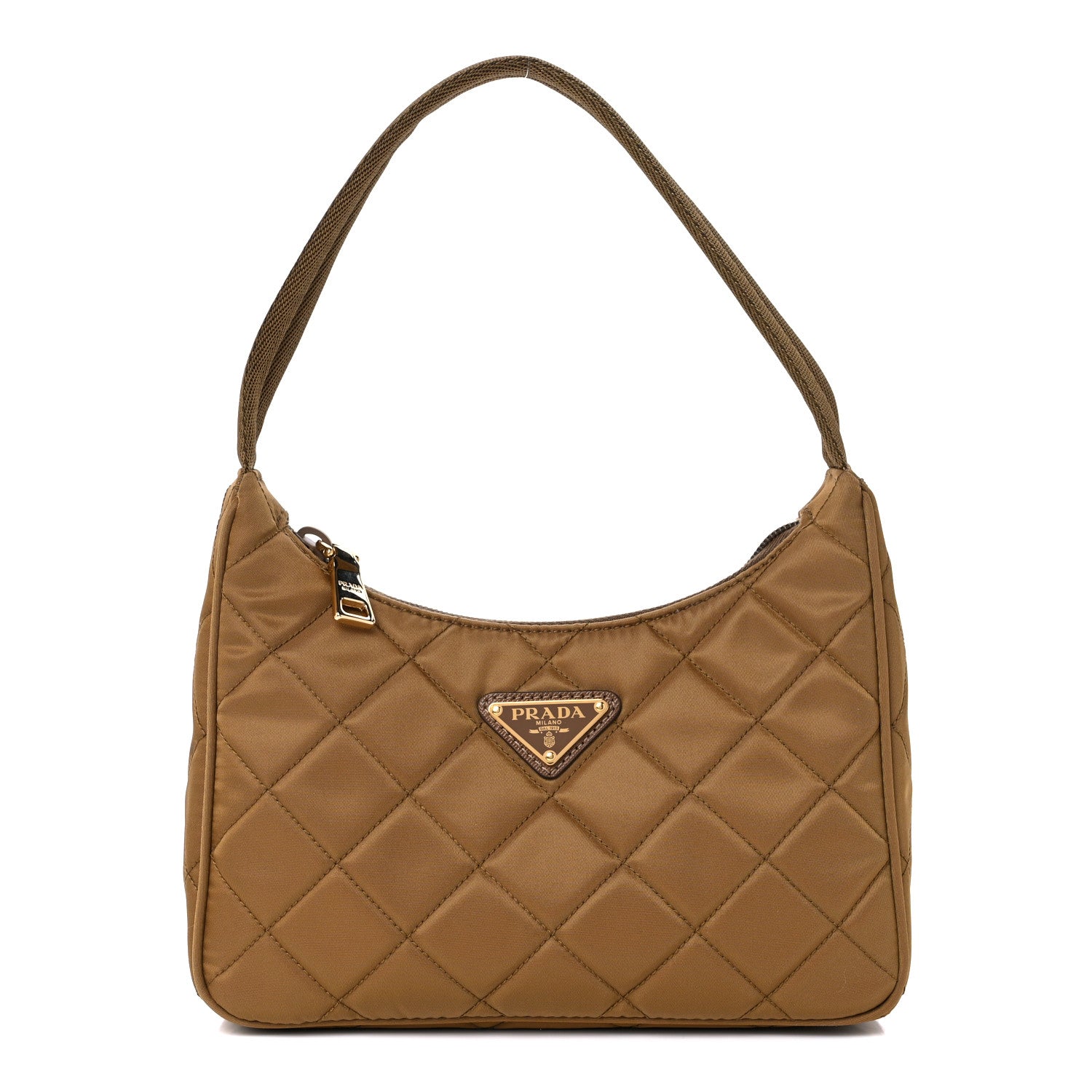 Prada Tessuto Nylon Stitched Shoulder Bag Tobacco 1 of 8
