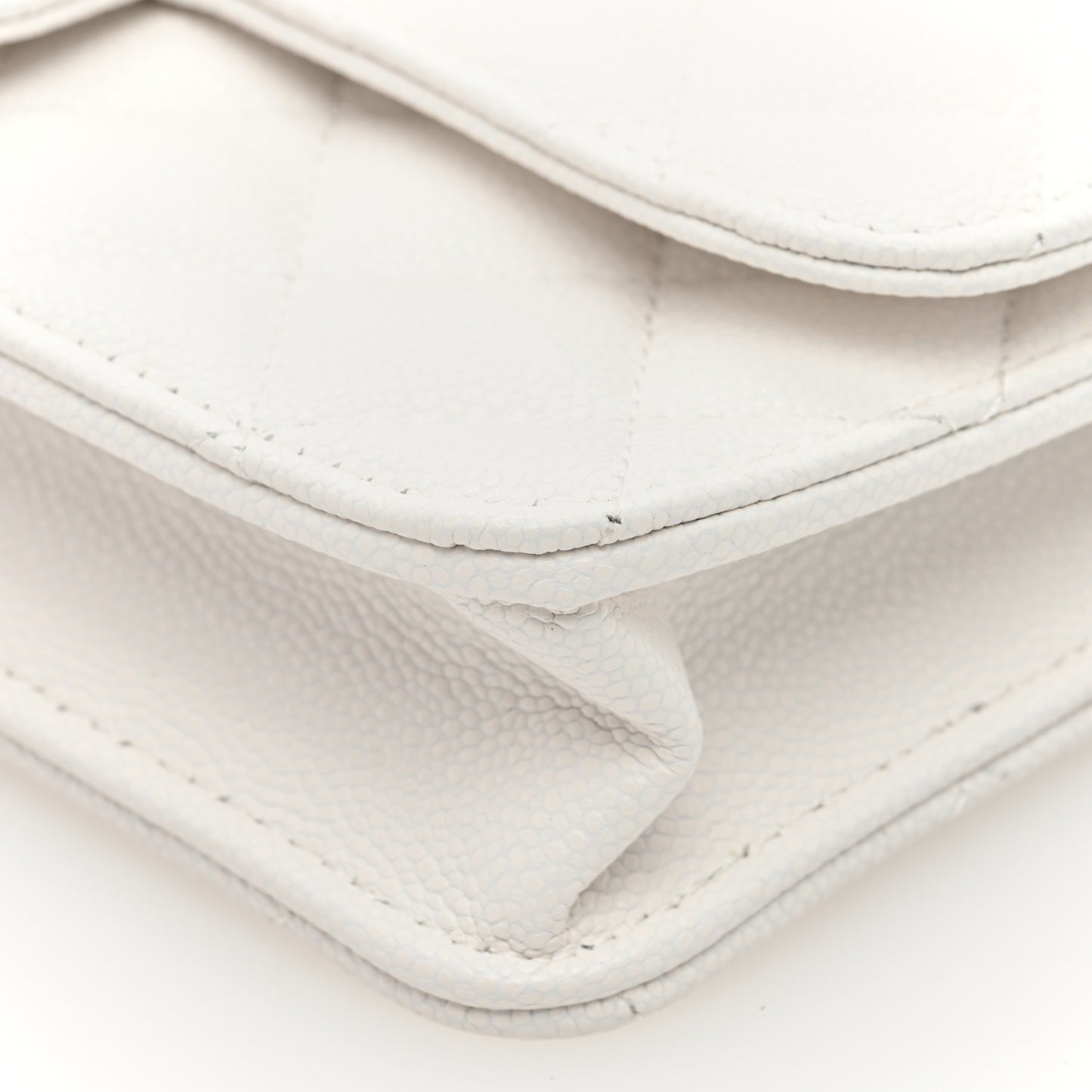 Caviar Quilted Flap Phone Holder With Chain White