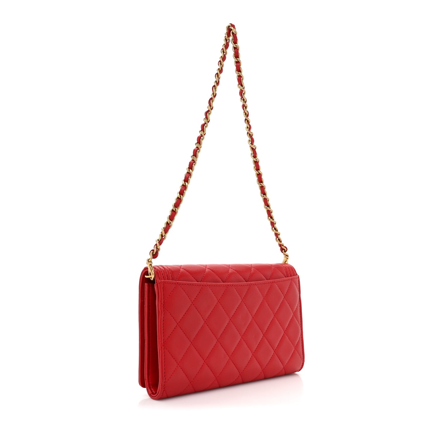 Lambskin Quilted Boy Wallet On Removable Chain WOC Red