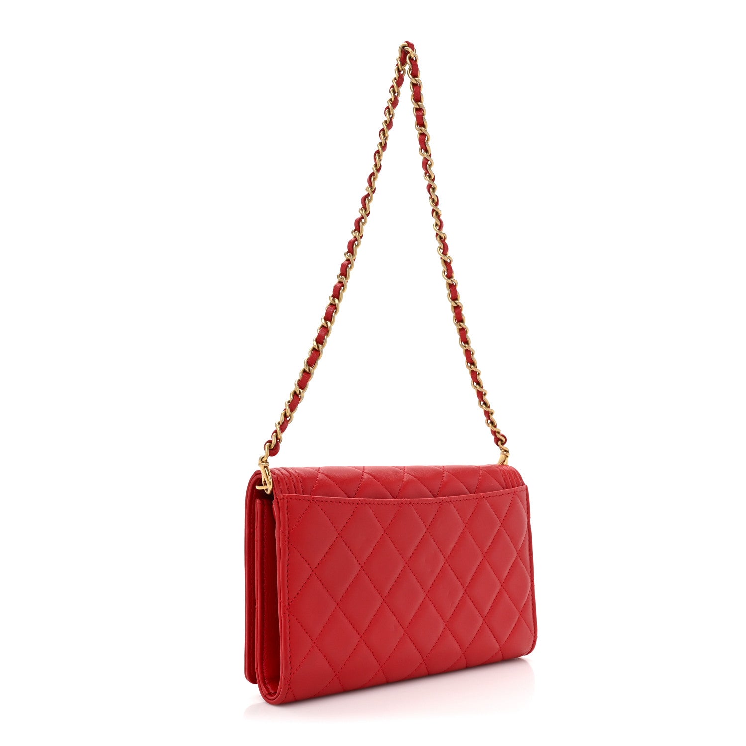 Chanel Lambskin Quilted Boy Wallet On Removable Chain WOC Red 4 of 15