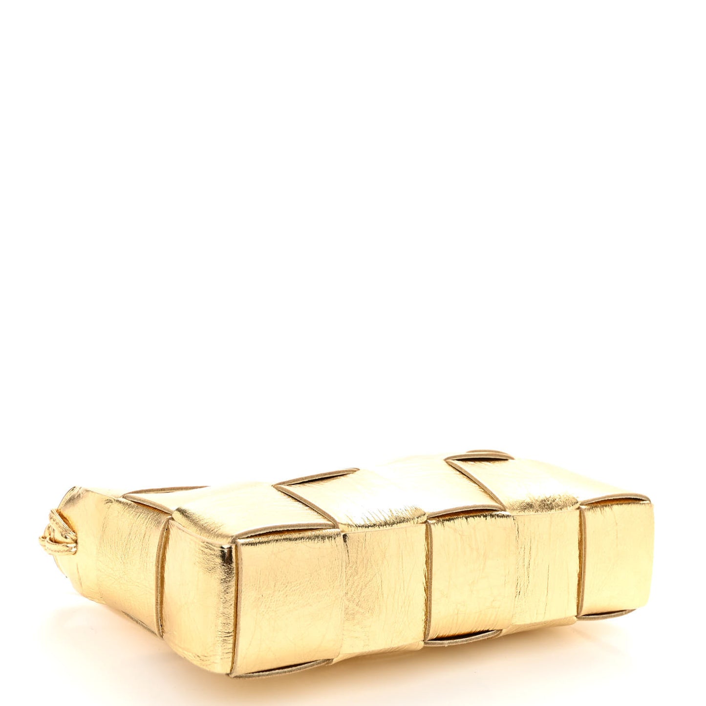 Metallic Lambskin Maxi Intrecciato Cassette Pouch On Strap Bag Gold