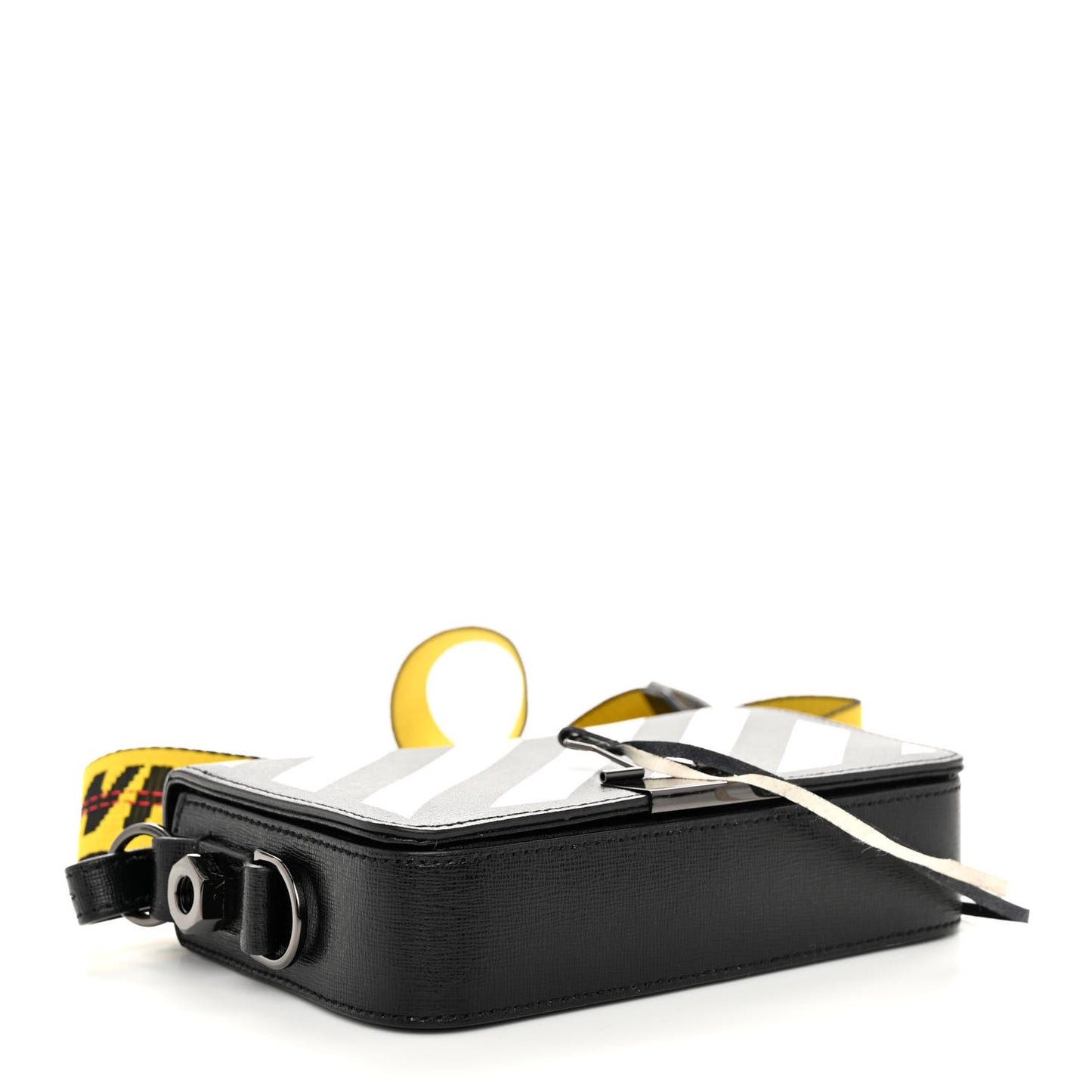 Saffiano Striped Mini Diag Binder Clip Bag Black White Yellow