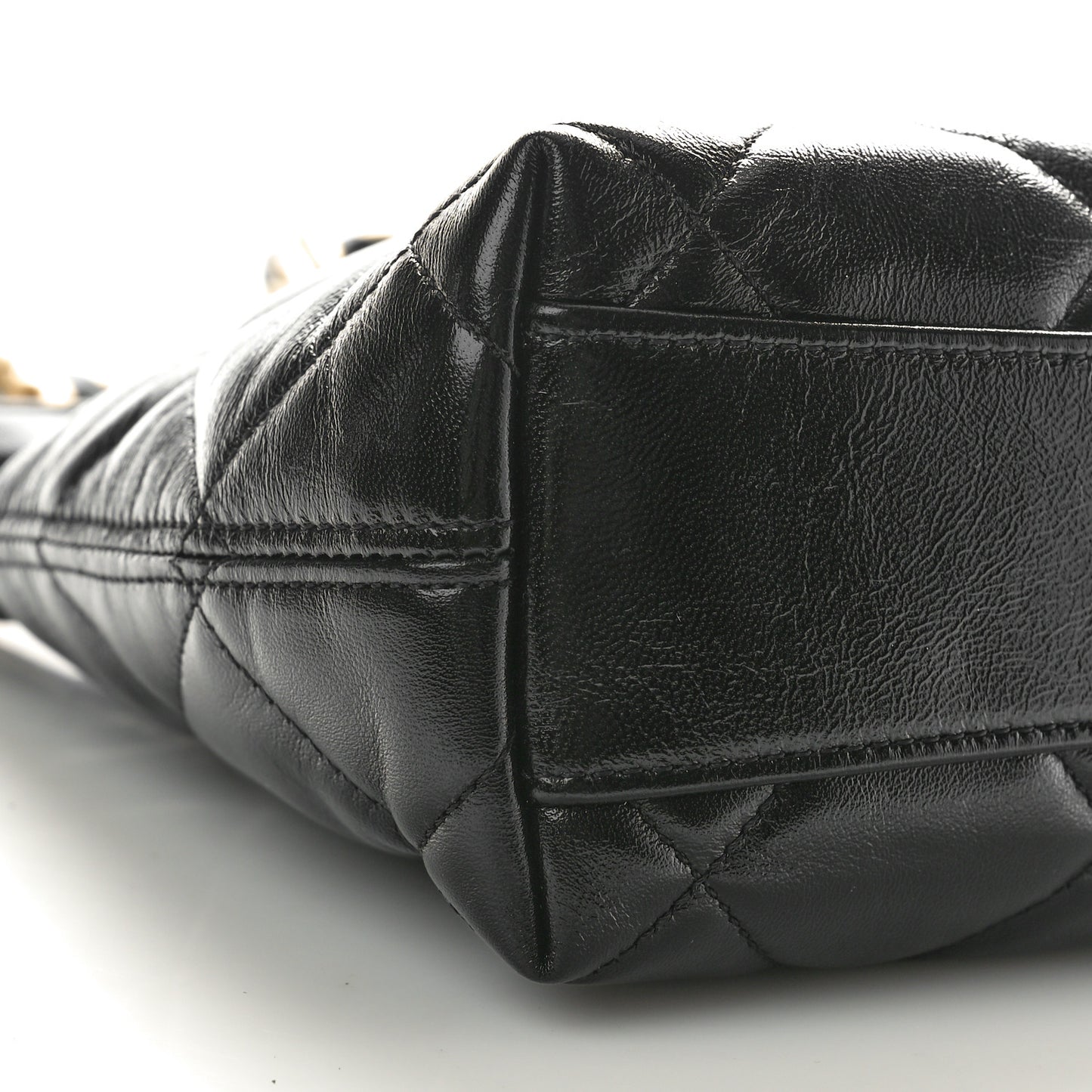 Shiny Crumpled Lambskin Quilted Small CC Funky Town Hobo Black
