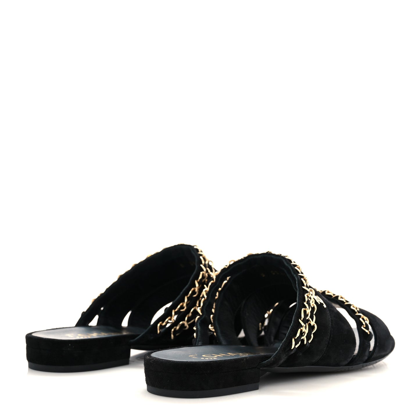 Suede Chain Mule Sandals 37 Black