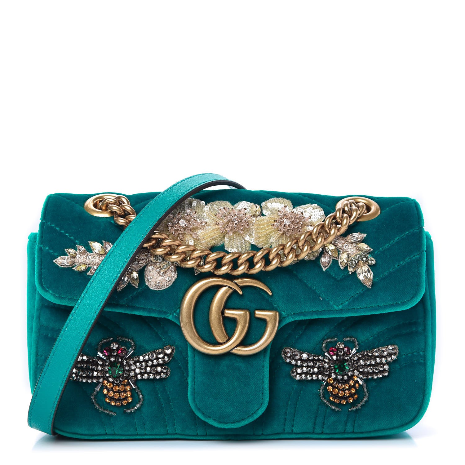 Gucci Velvet Matelasse Embroidered Mini GG Marmont Shoulder Bag
