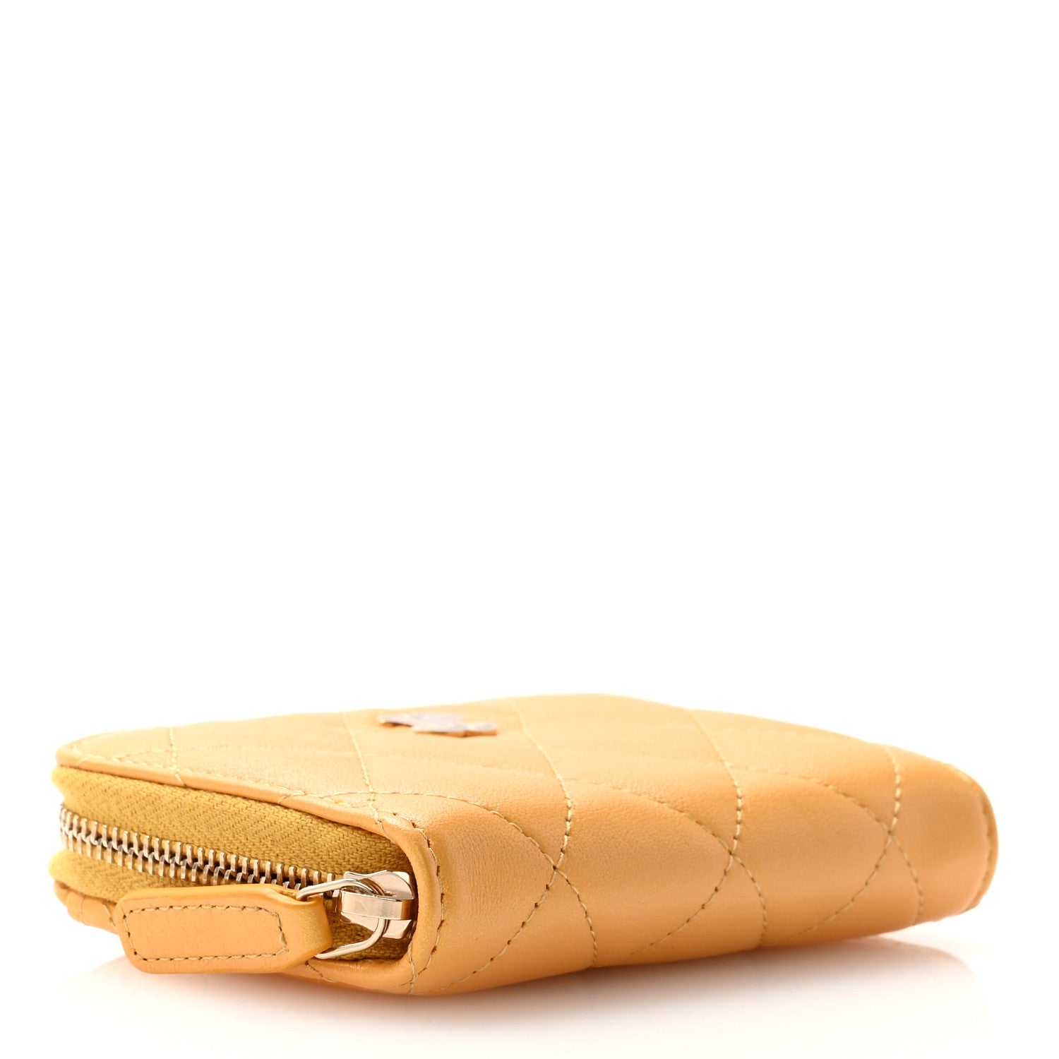 Chanel Metallic Lambskin Quilted Zip Around Coin Purse Wallet Yellow 4 of 8