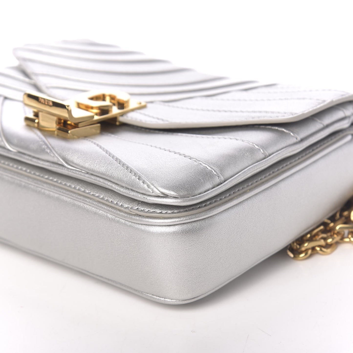 Metallic Calfskin Small Patchwork C Bag Silver