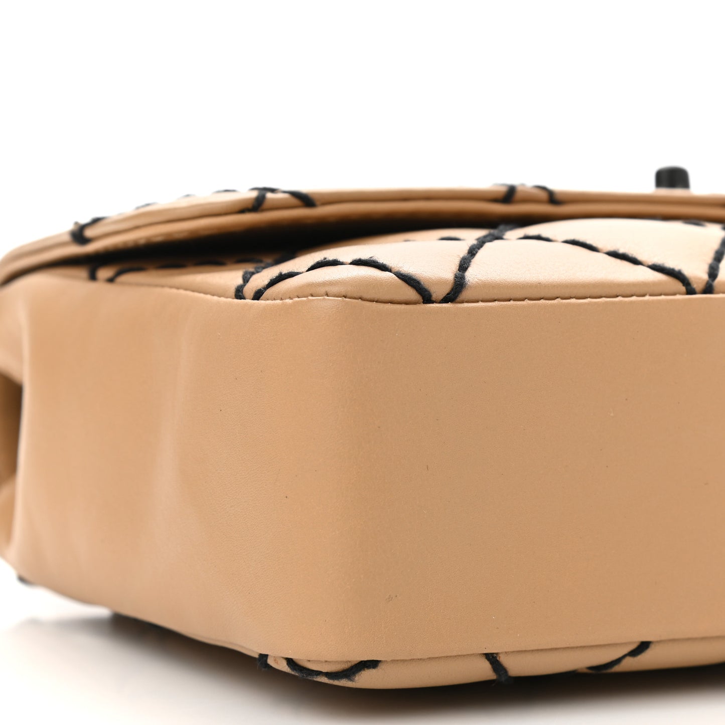 Calfskin Quilted Medium Wild Stitch Flap Beige