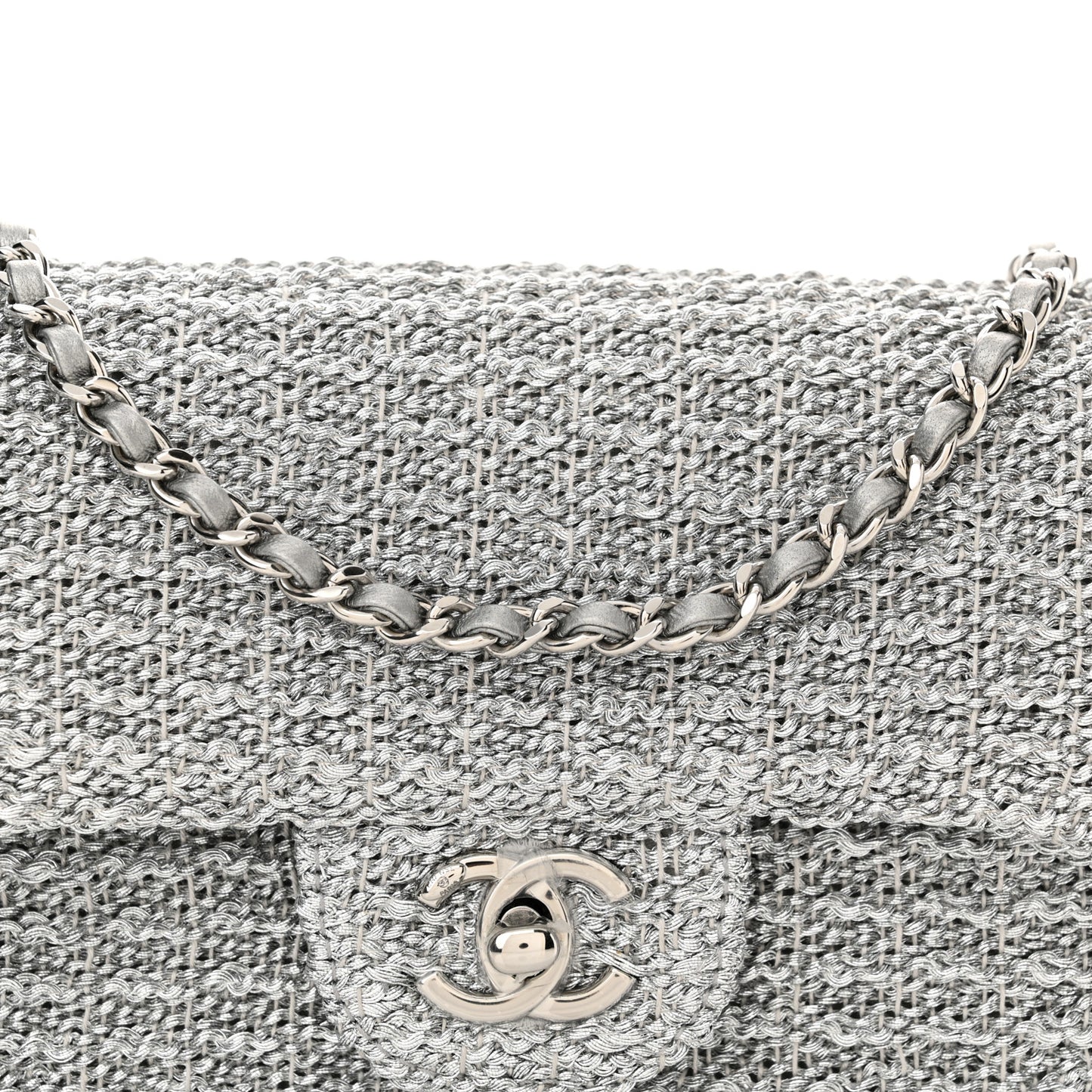 Metallic Woven Fabric Mini Rectangular Flap Silvery