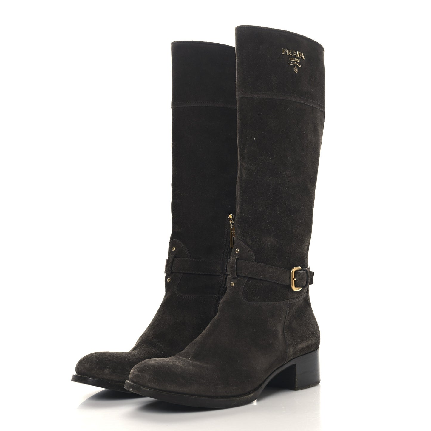 Suede Metal Triangle Logo Boots 41 Brown