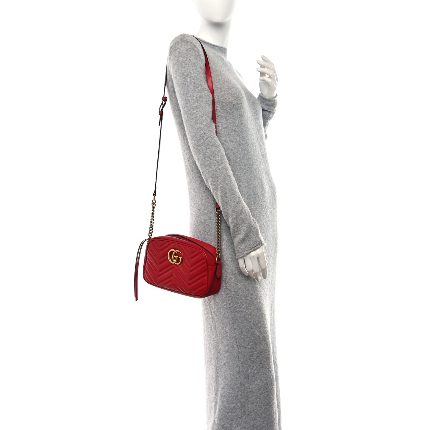 Calfskin Matelasse Small GG Marmont Chain Shoulder Bag Hibiscus Red