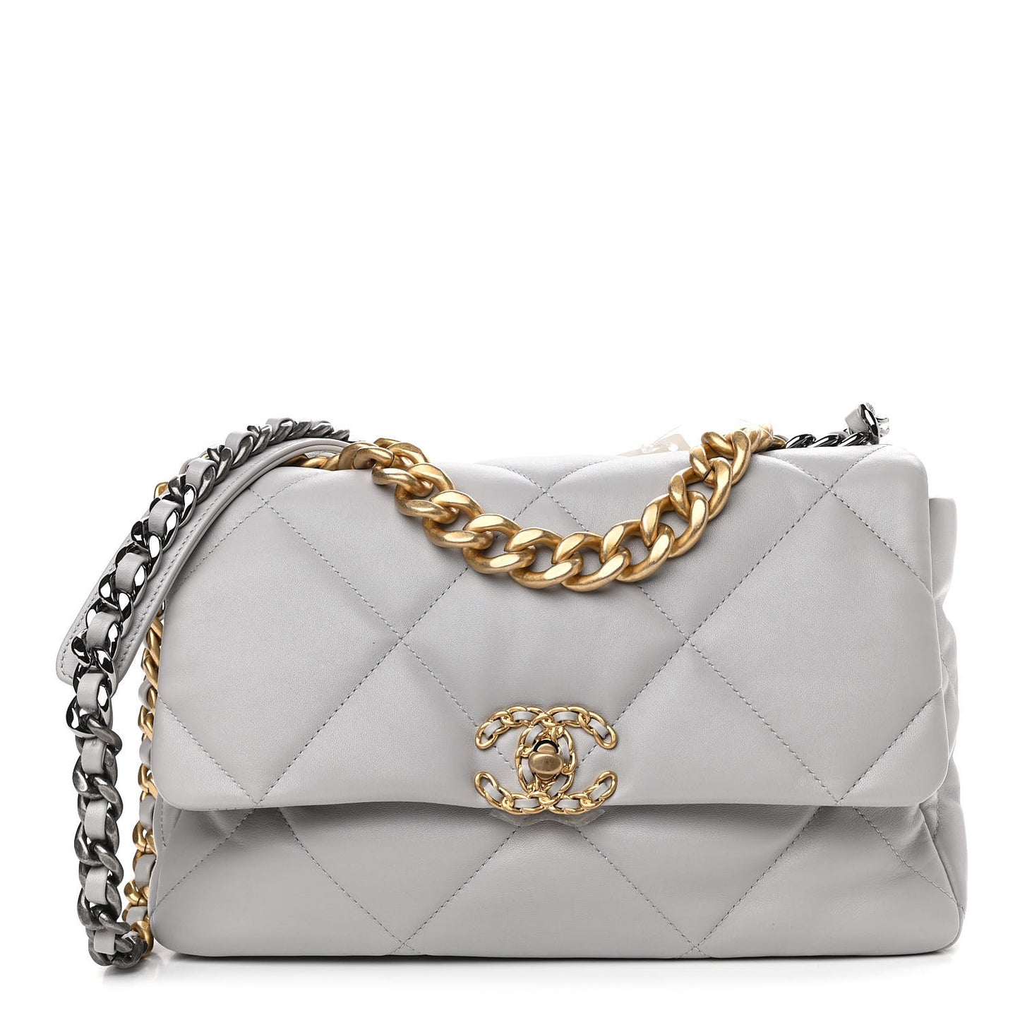 Lambskin Quilted Large Chanel 19 Flap Grey