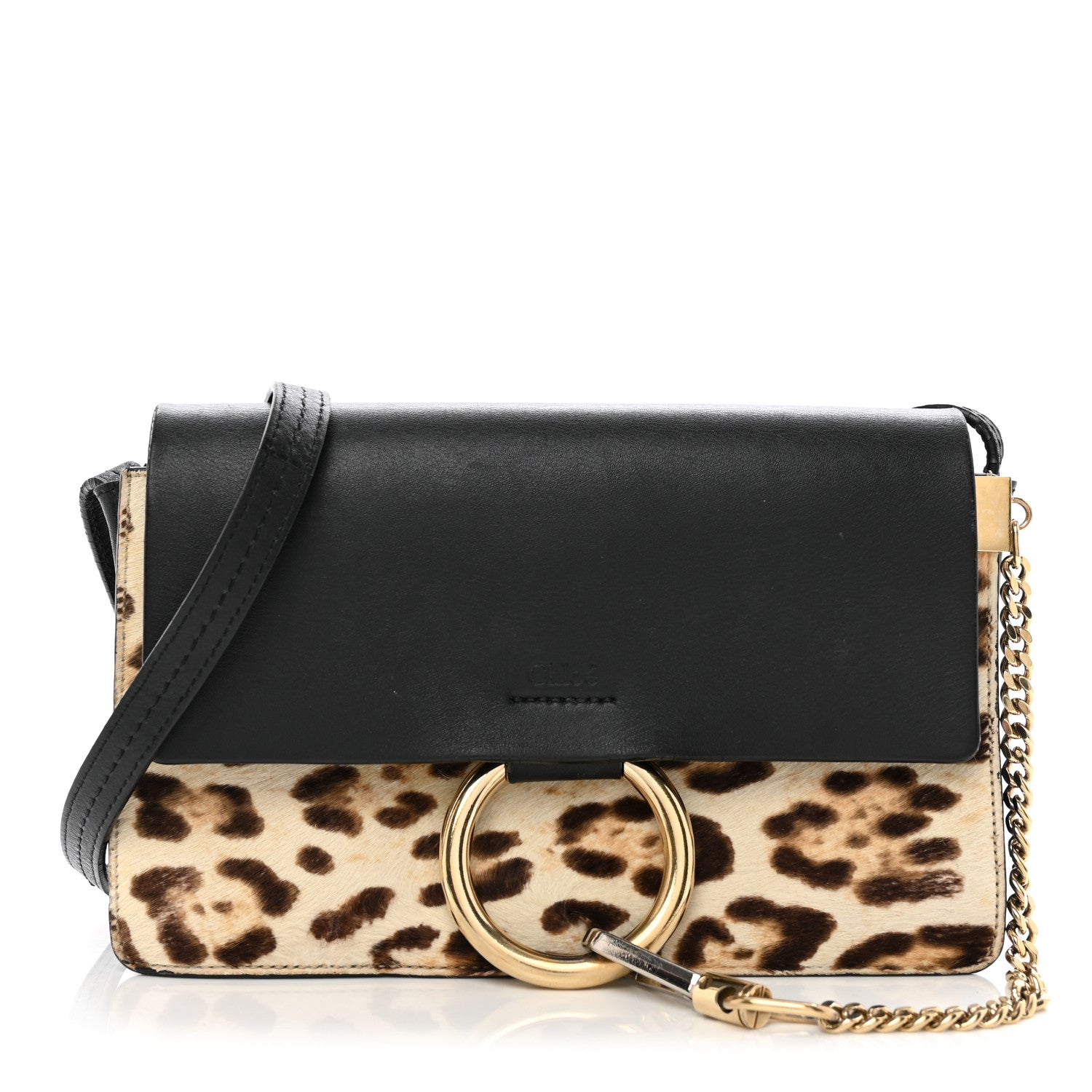Chloe Calfskin Pony Hair Leopard Print Small Faye Shoulder Bag Abstract White 1 of 10