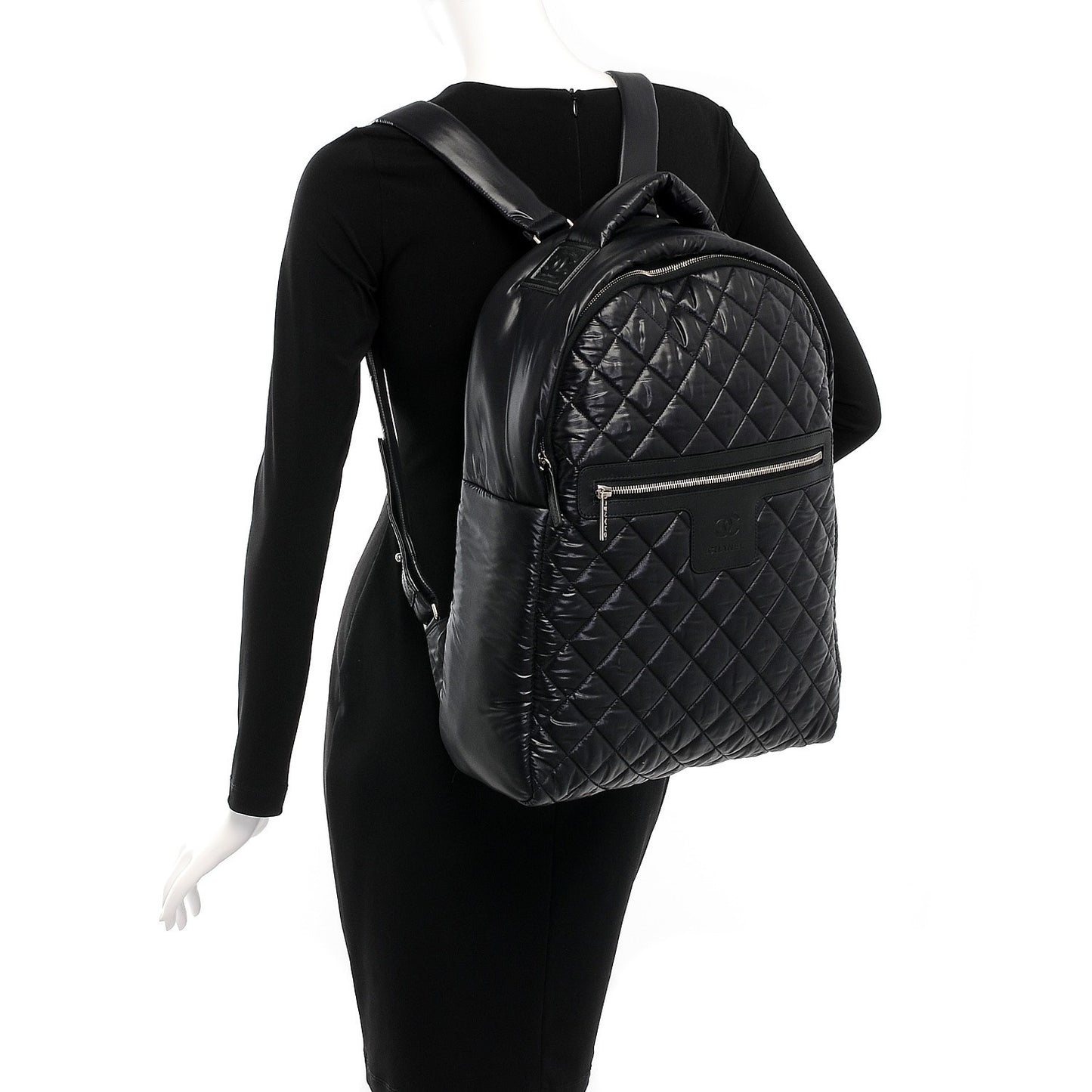 Nylon Quilted XL Coco Cocoon Backpack Black