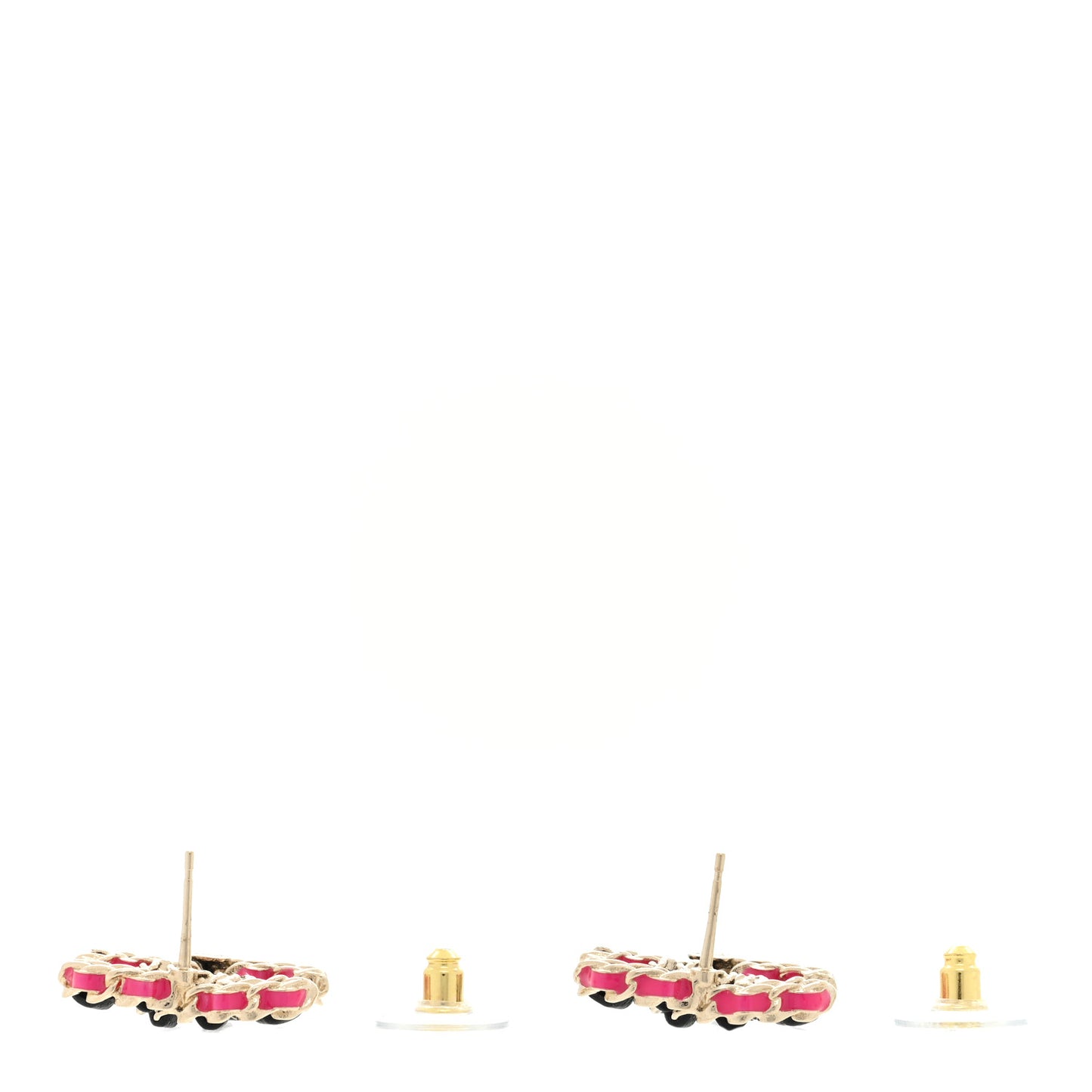 Lambskin CC Chain Earrings Black Gold Pink