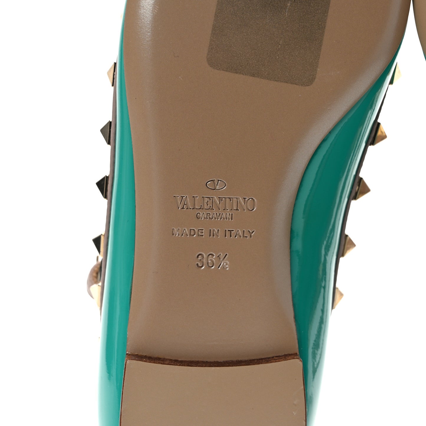Patent Nappa Rockstud Cage Ballerina Flats 36.5 Opaline Green Poudre