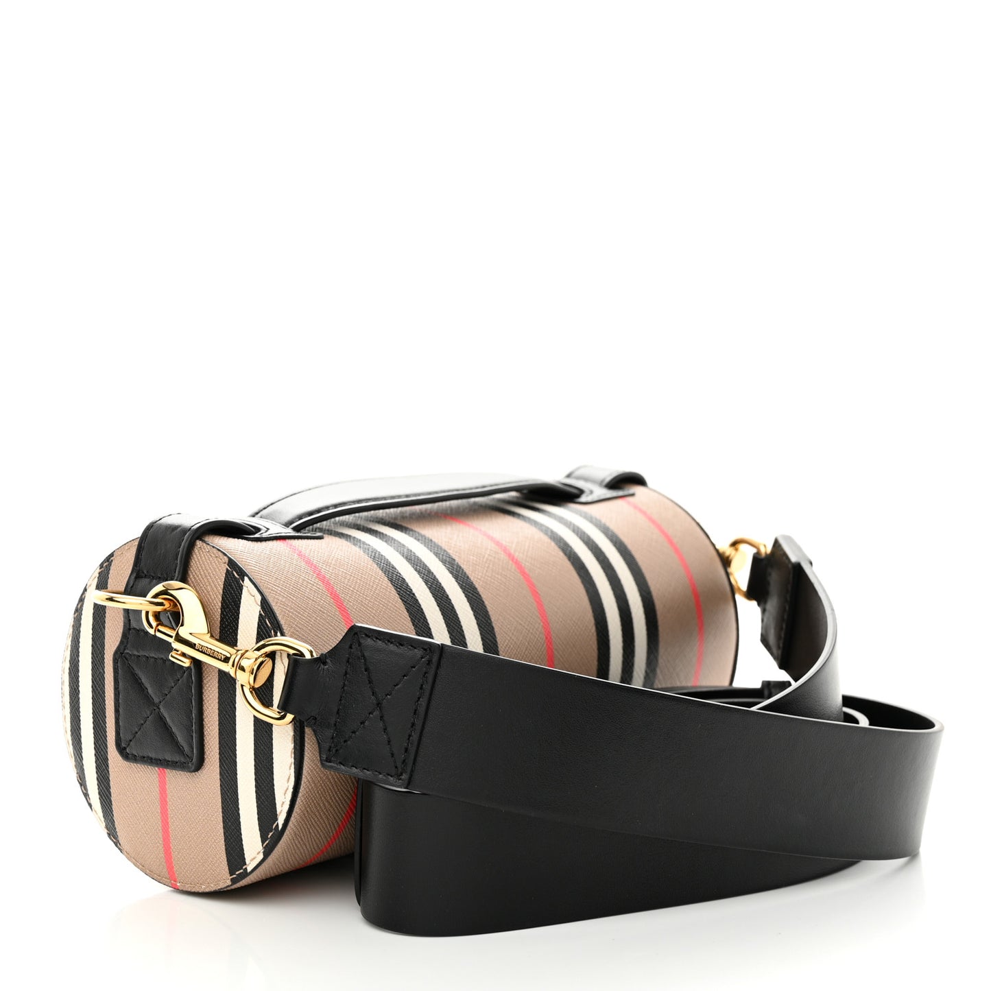 E-Canvas Calfskin Stripe Icon Barrel Bag Archive Beige