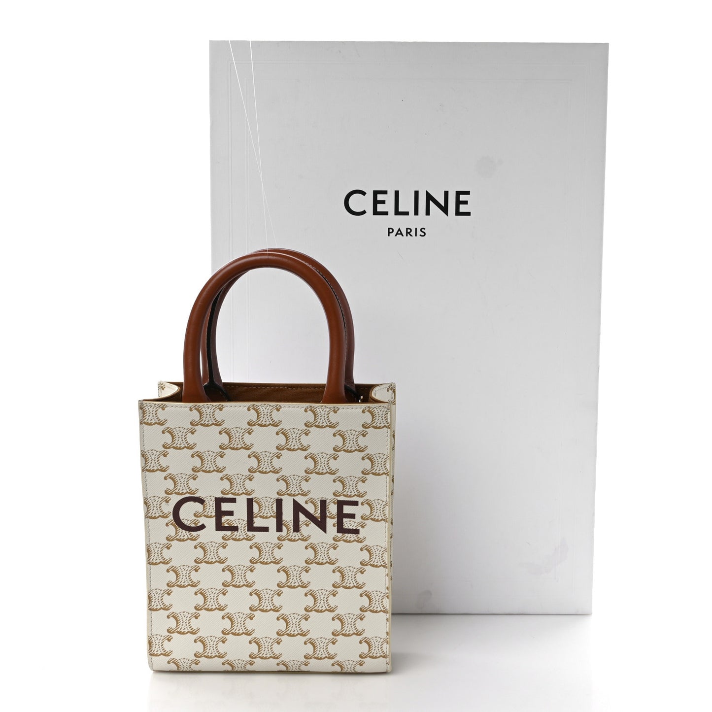 Triomphe Canvas Calfskin Mini Vertical Cabas White