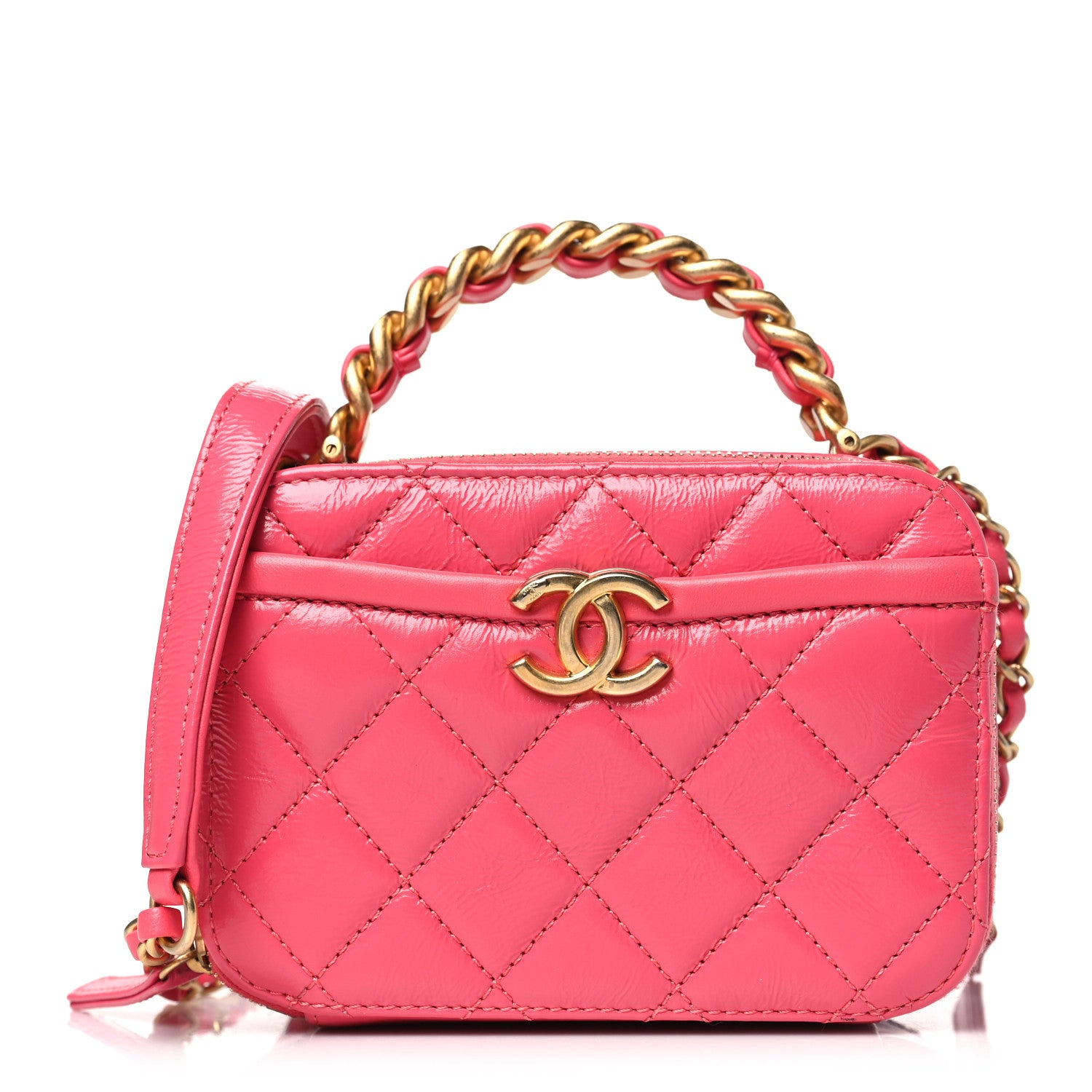 Chanel Crumpled Calfskin Quilted Mini Get Round Top Handle Vanity Case Pink 1 of 11