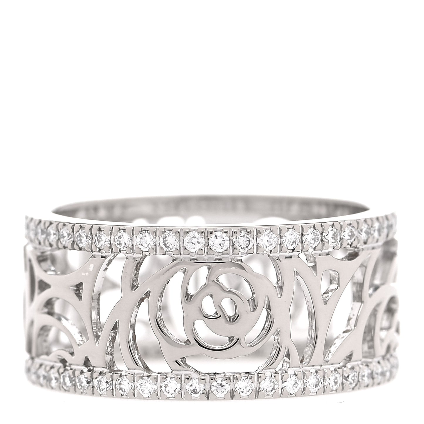 18K White Gold Diamond Camellia Ajoure Band Ring 51 5.75
