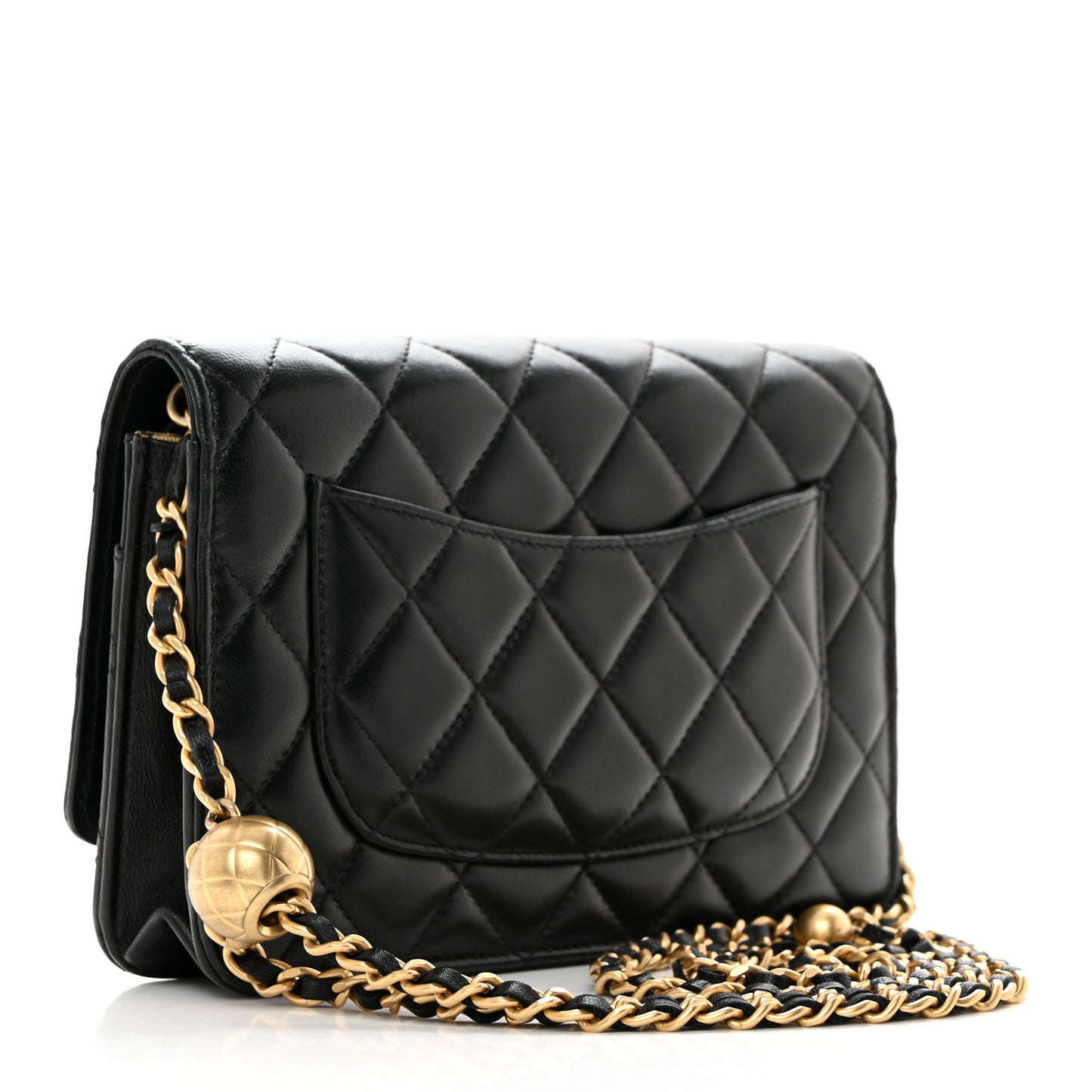 Lambskin Quilted CC Pearl Crush Wallet on Chain WOC Black
