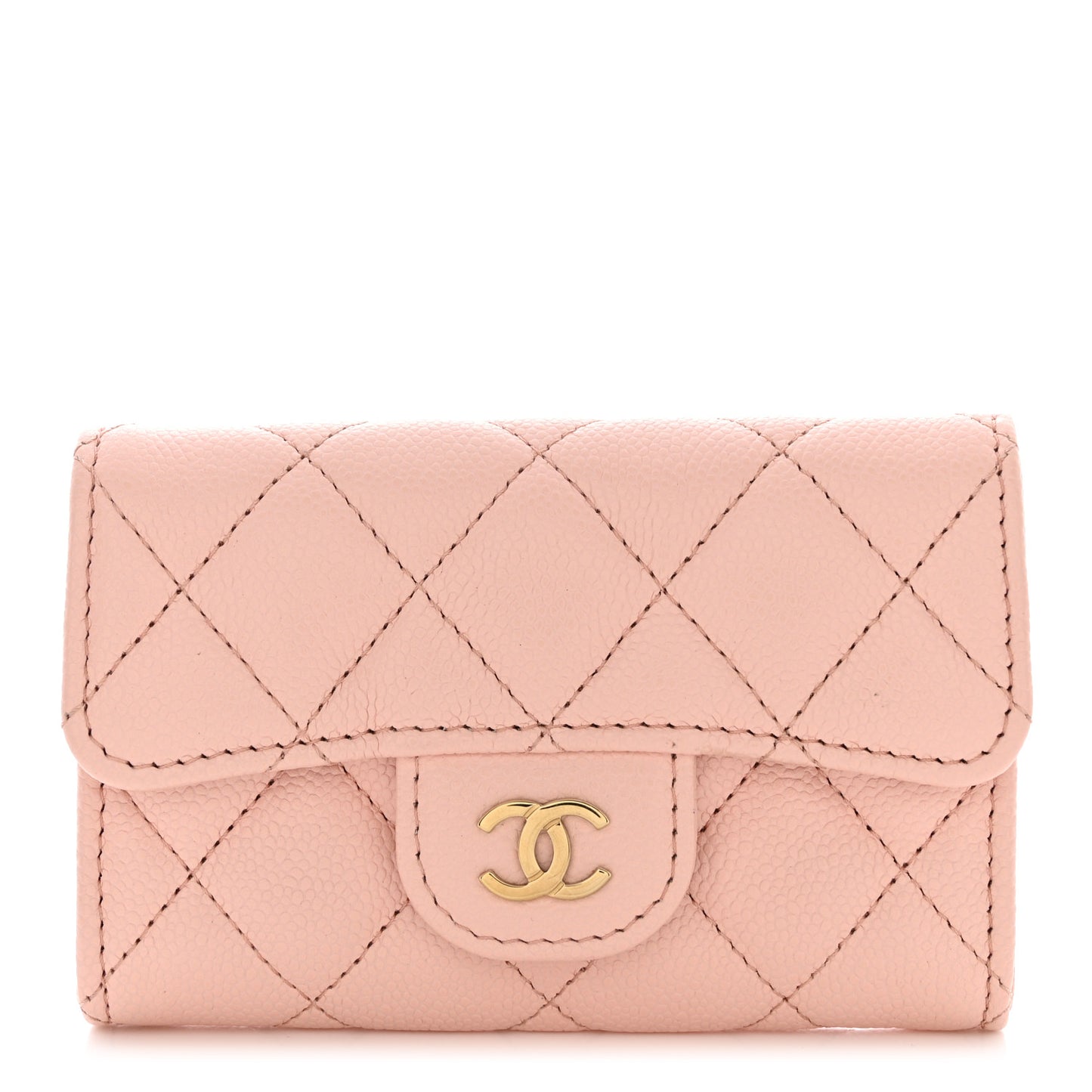 Caviar Quilted Flap Card Holder Wallet Light Pink