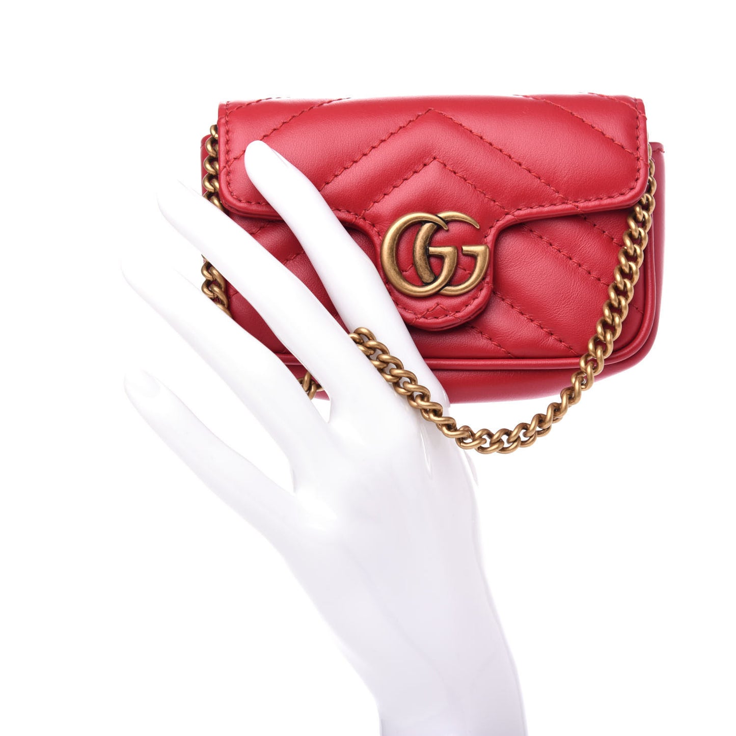 Calfskin Matelasse GG Marmont 2.0 Coin Purse On A Chain Hibiscus Red