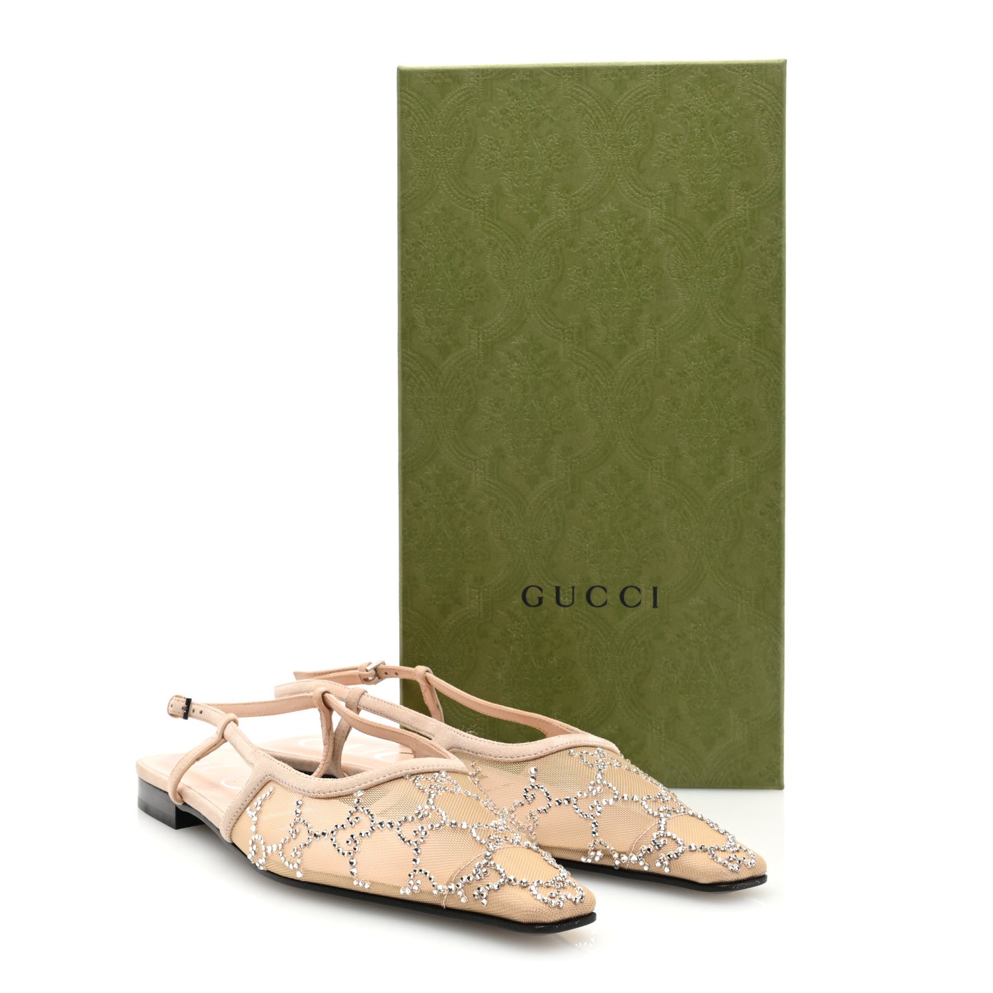 Suede Mesh Crystal GG Monogram Slingback Ballet Flats 36.5 Light Powder Skin Rose