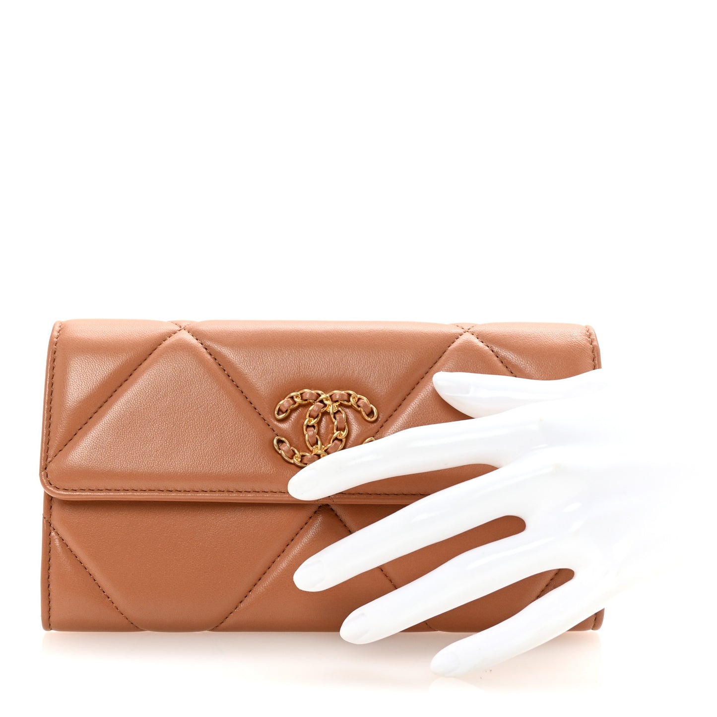 Lambskin Quilted Chanel 19 Flap Wallet Brown