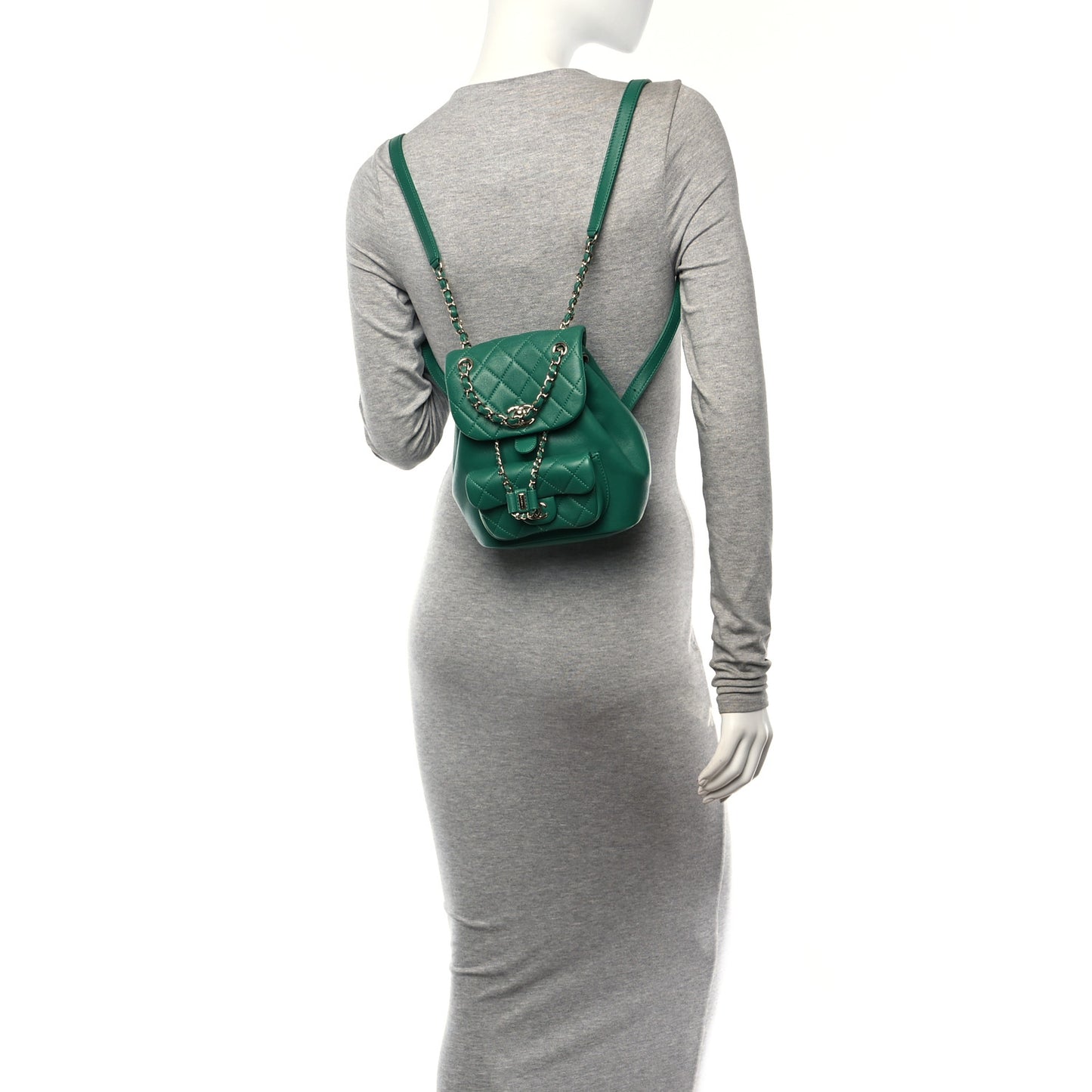 Lambskin Quilted Small Duma Drawstring Backpack Green