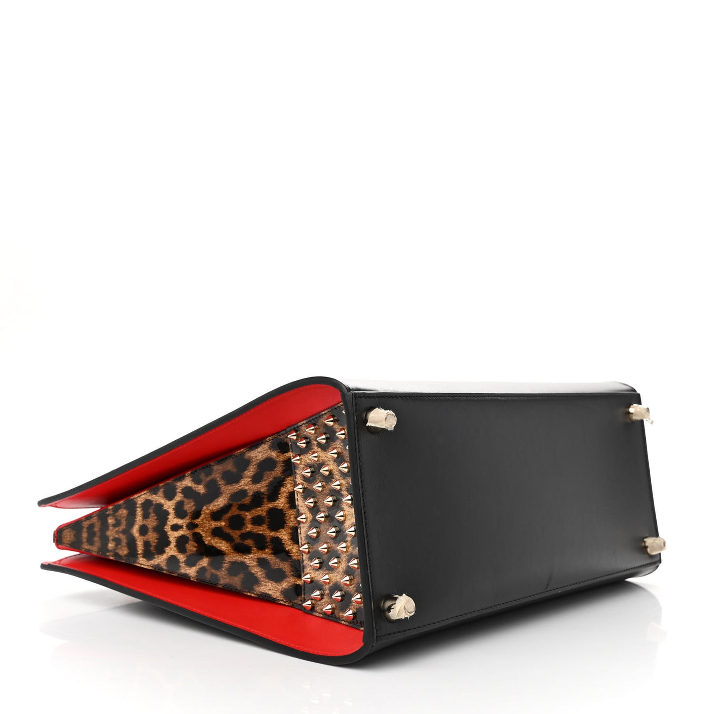 Calfskin Patent Leopard Spiked Large Paloma Black