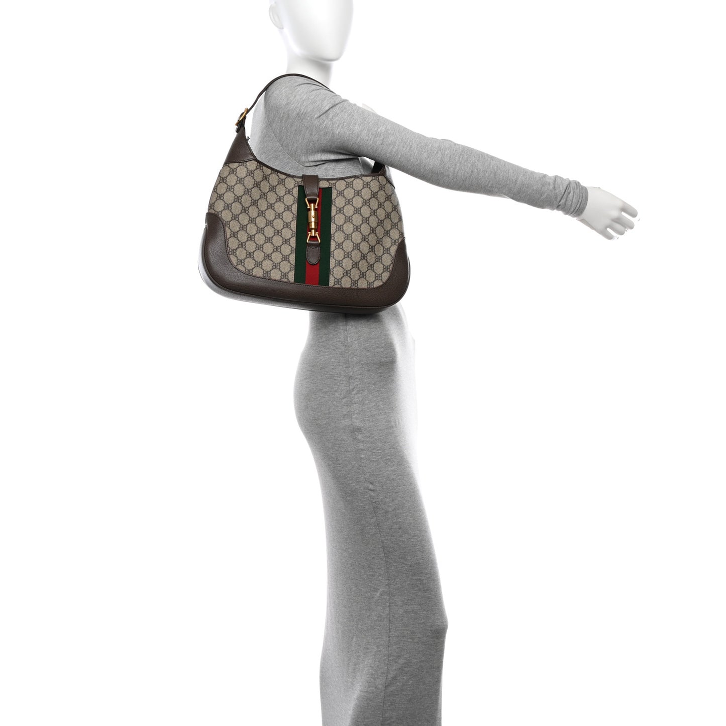 X BALENCIAGA Supreme Monogram Calfskin Web Medium Jackie 1961 Hobo Beige Ebony