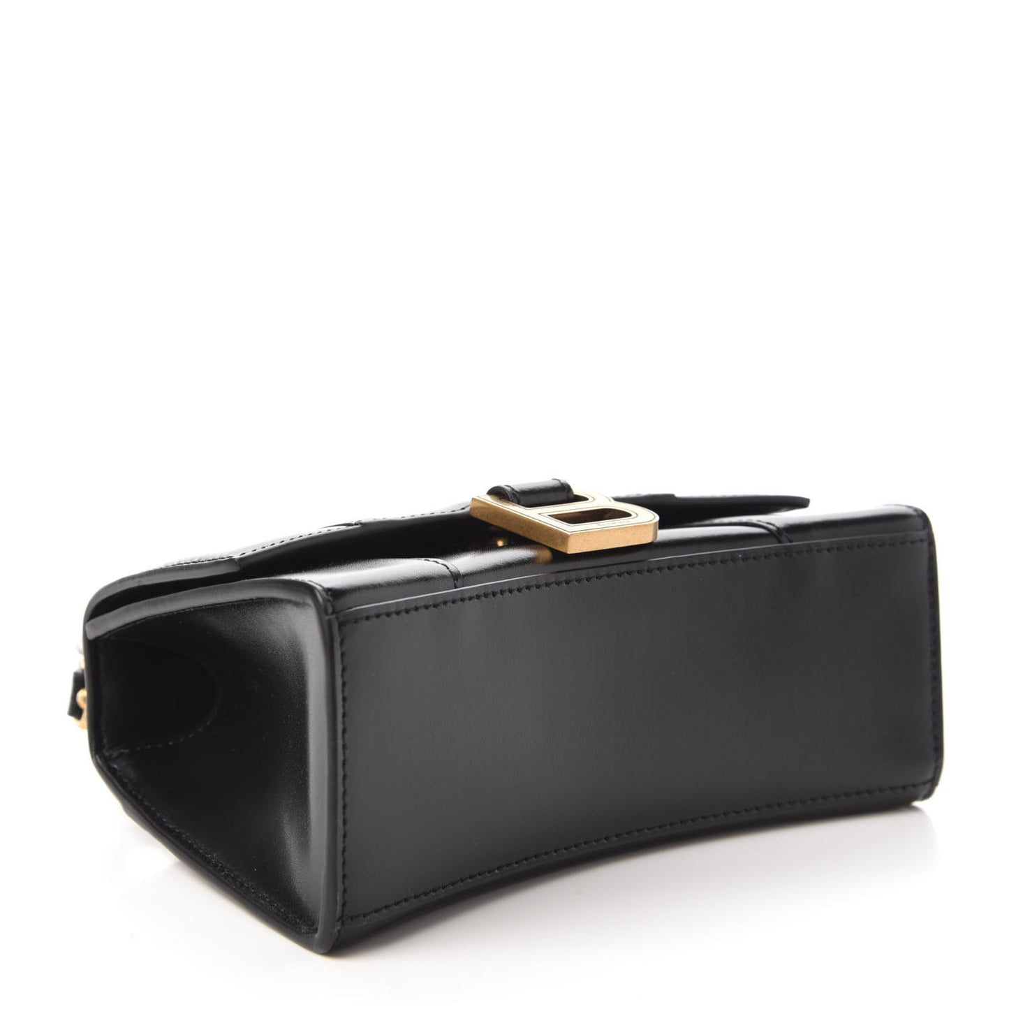 Shiny Box Calfskin Hourglass Top Handle Bag XS Black