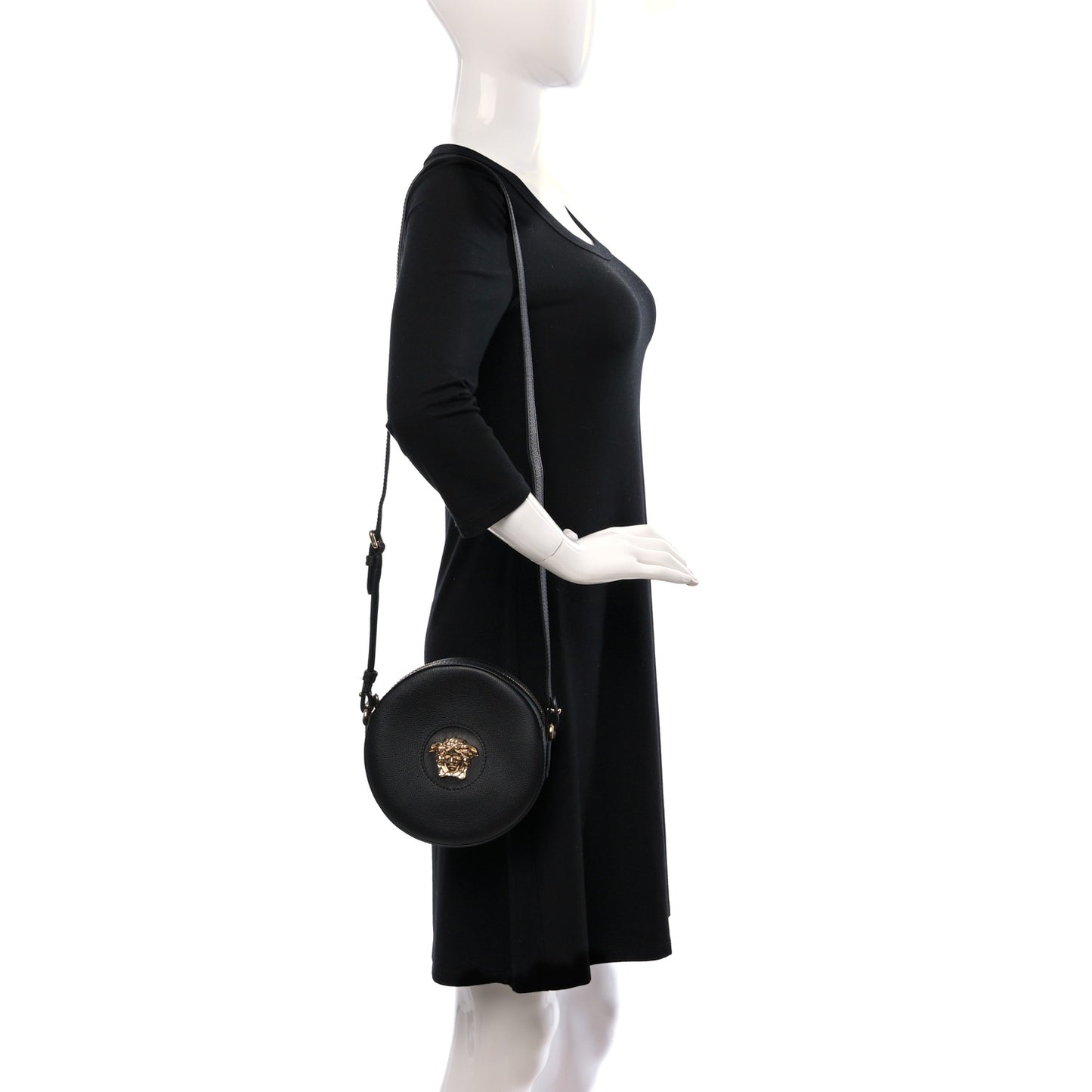 Calfskin La Medusa Round Camera Bag Black