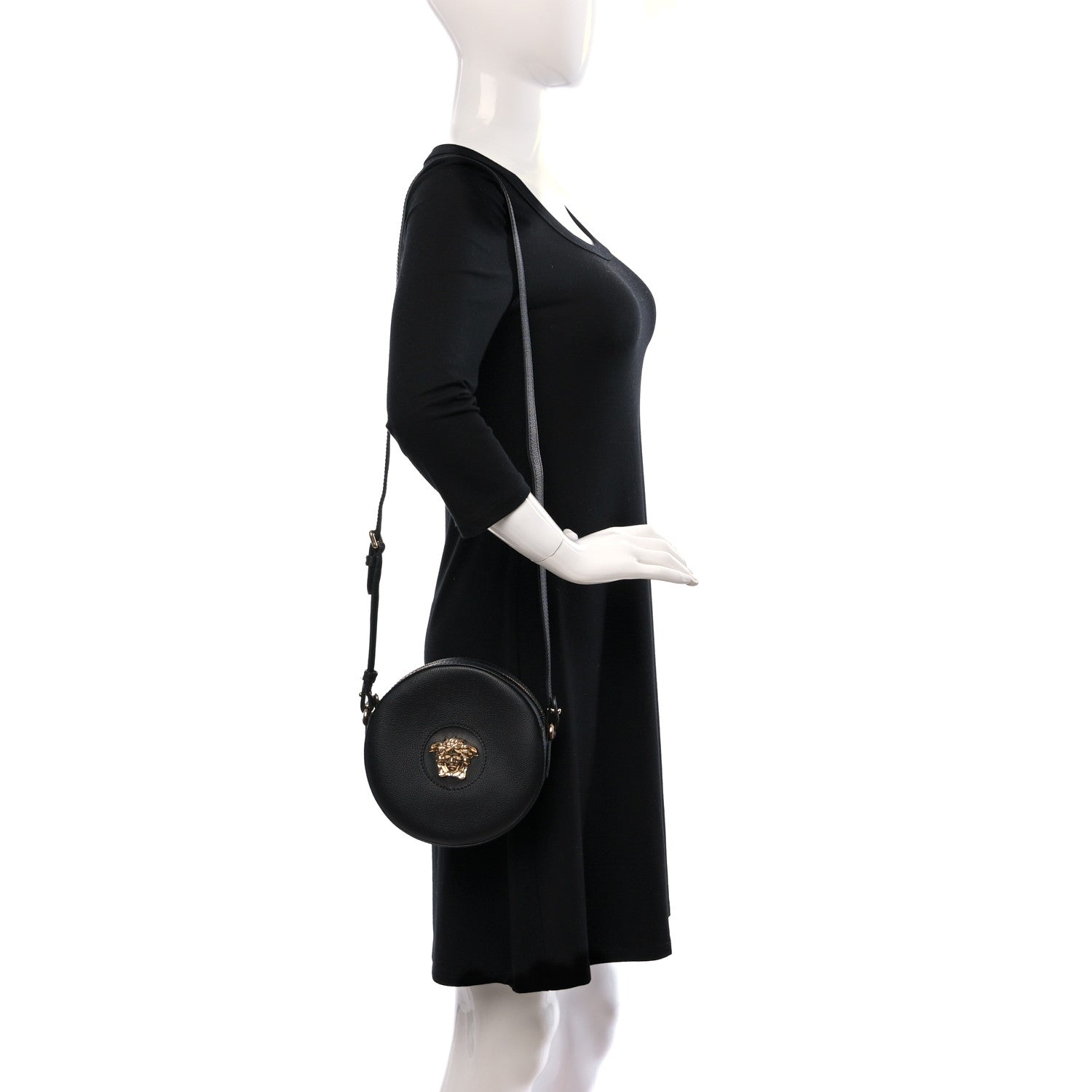 Versace Calfskin La Medusa Round Camera Bag Black 2 of 8