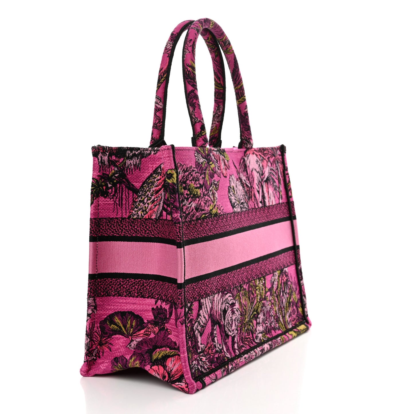 Canvas Embroidered Medium Toile de Jouy Voyage Book Tote Fuchsia Multicolor