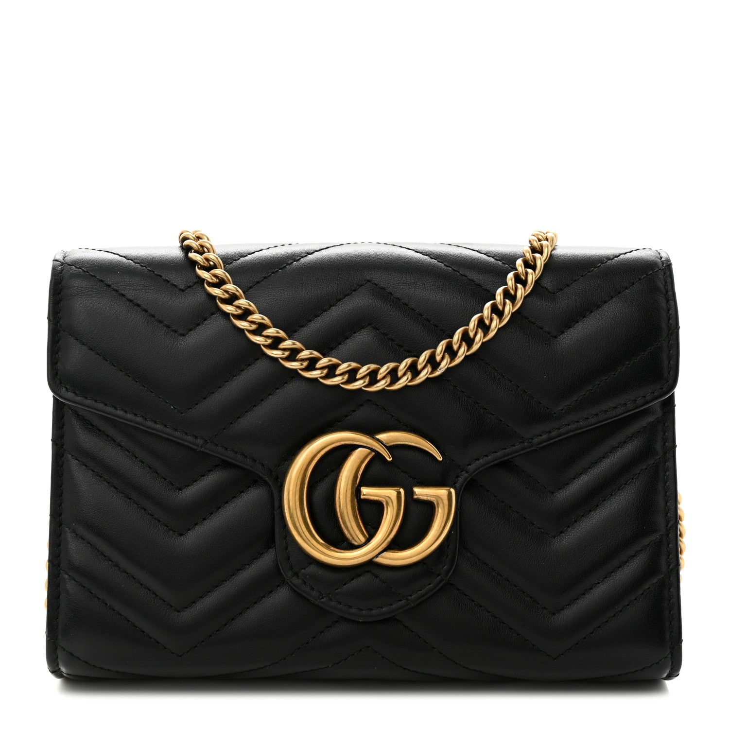 Gucci Calfskin Matelasse GG Marmont Chain Wallet Black 1 of 13