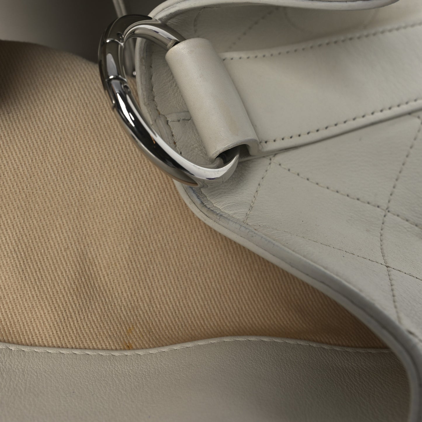 Calfskin Stitched Small Urban Shopping Tote White