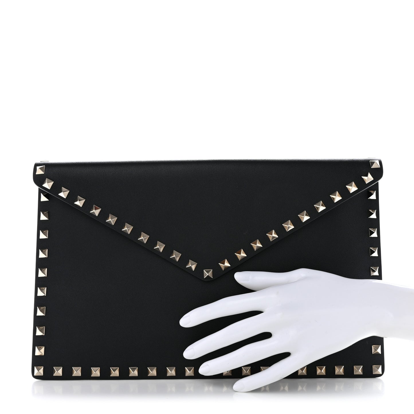 Vitello Large Rockstud Envelope Clutch Black