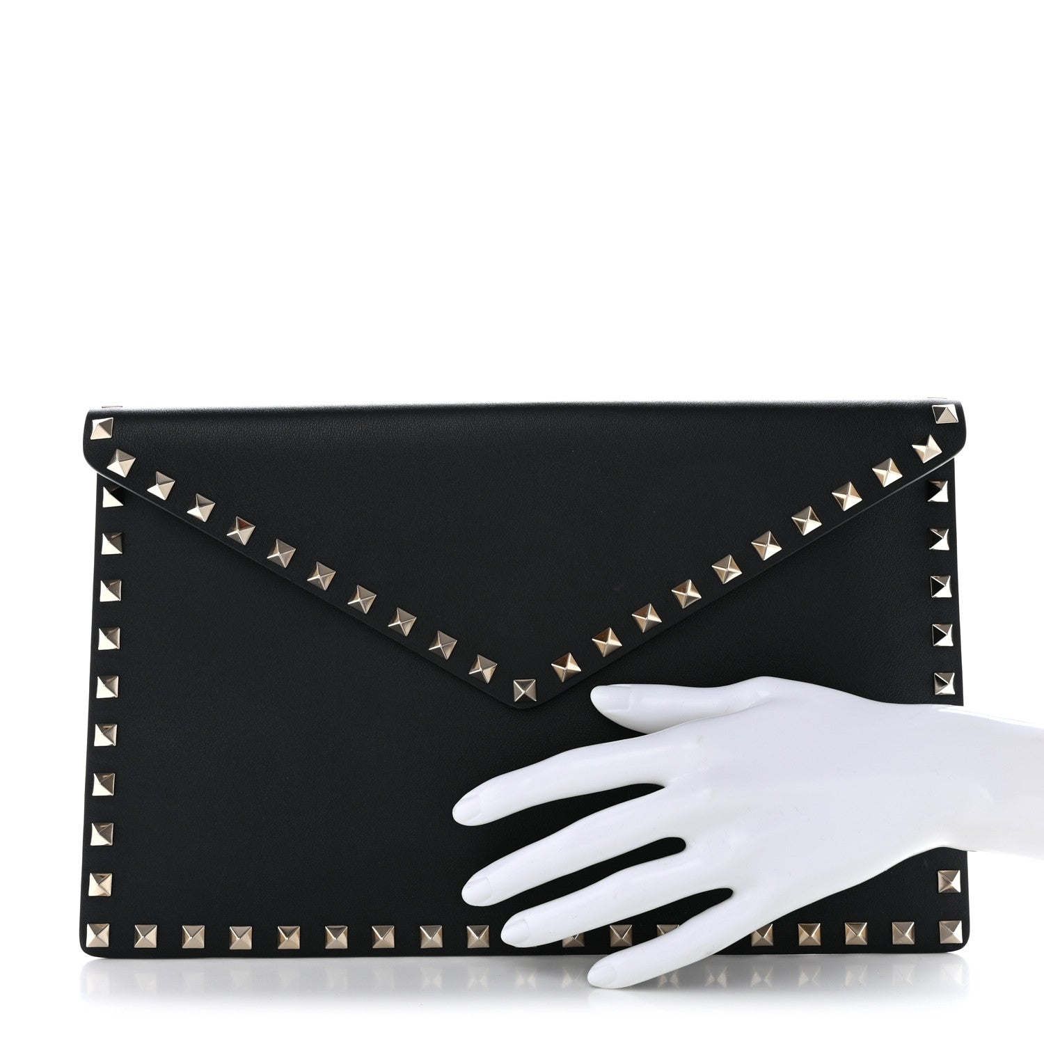 Valentino Garavani Vitello Large Rockstud Envelope Clutch Black 2 of 8