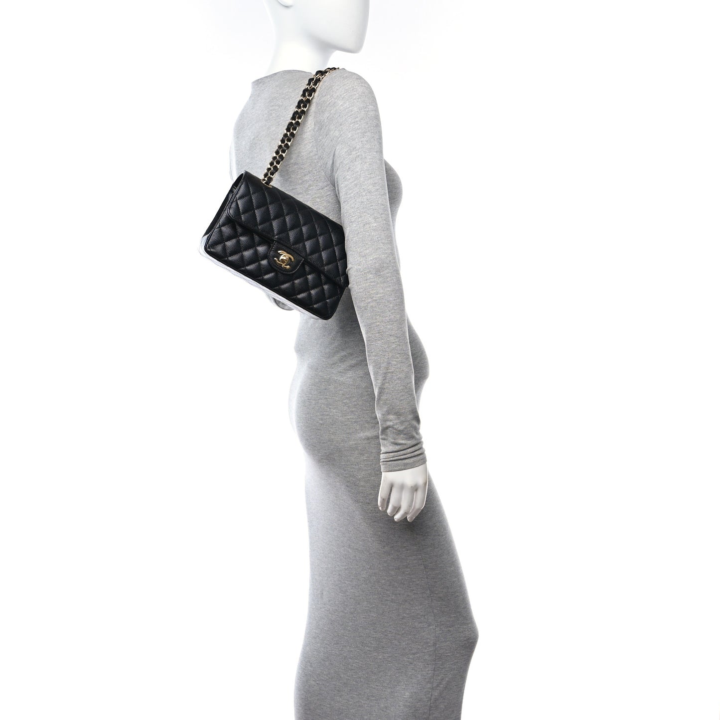 Caviar Quilted Small Double Flap Black