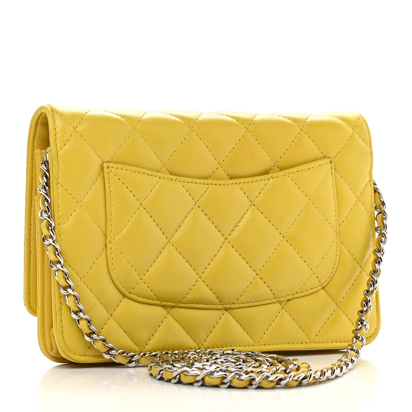 Lambskin Quilted Wallet on Chain WOC Yellow