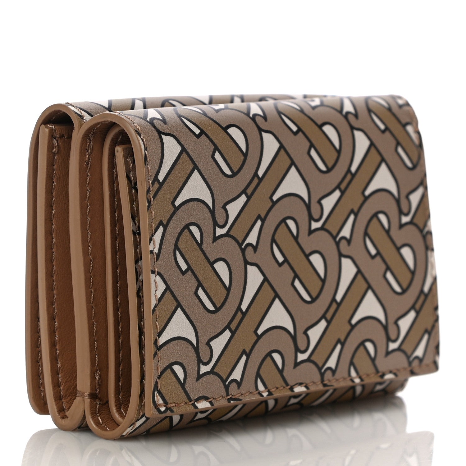 Burberry Grained Calfskin Monogram Double Flap Lark Wallet Beige 3 of 12