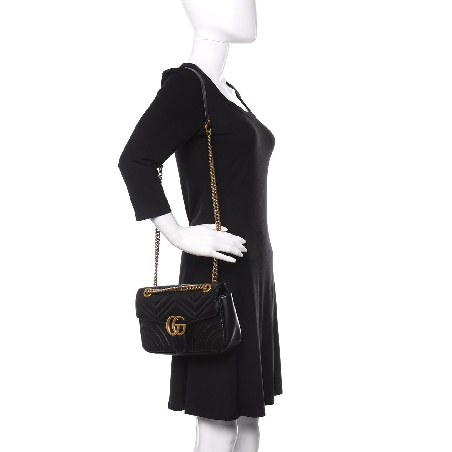 Calfskin Matelasse Small GG Marmont Shoulder Bag Black