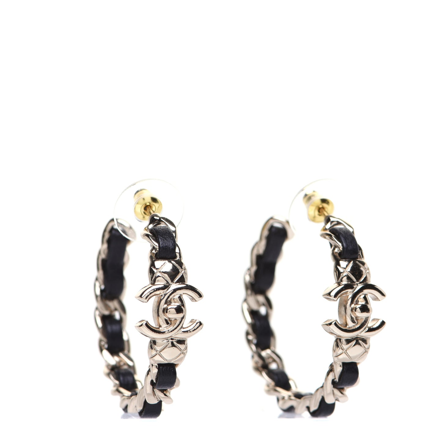 Lambskin CC Turnlock Chain Hoop Earrings Gold Black